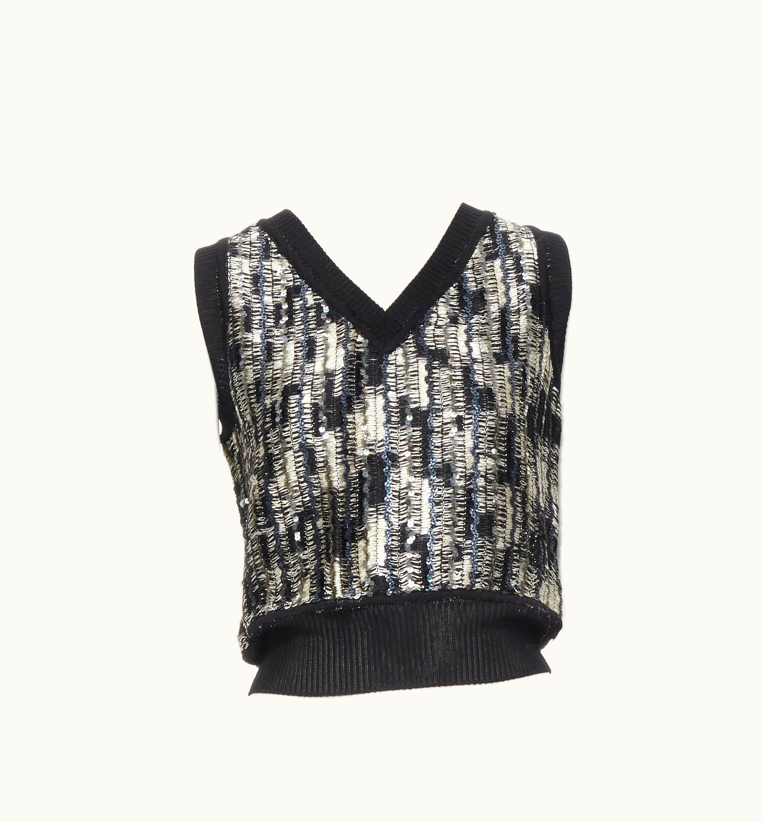 Missoni Missoni Blue Silver Sequins Embellished Crochet Knit Cropped Vest