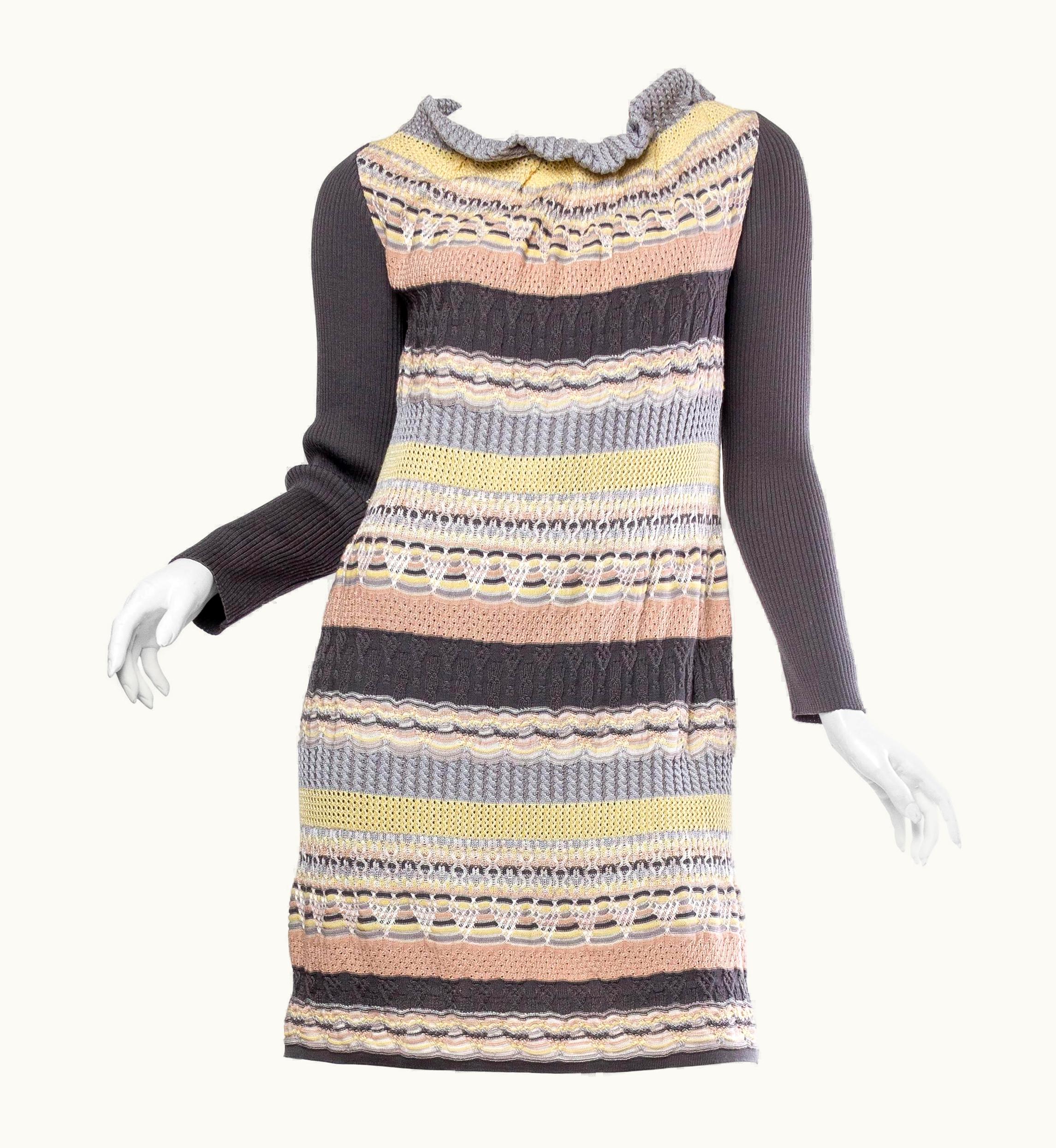 Missoni 1990s Missoni Grey & Peach Wool/Silk Sweater Dress With Silk Slip