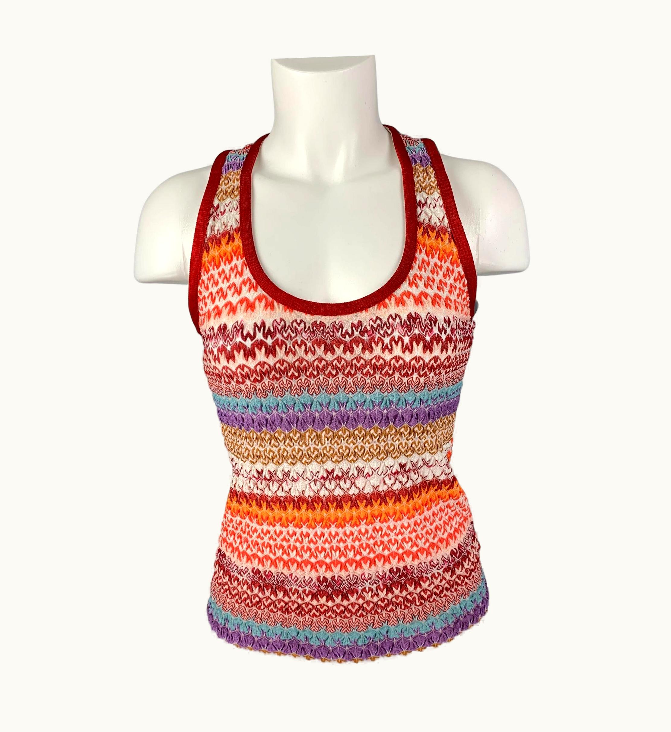 Missoni Missoni Red Multicolour Rayon Blend Wrinkled Tank Casual Top