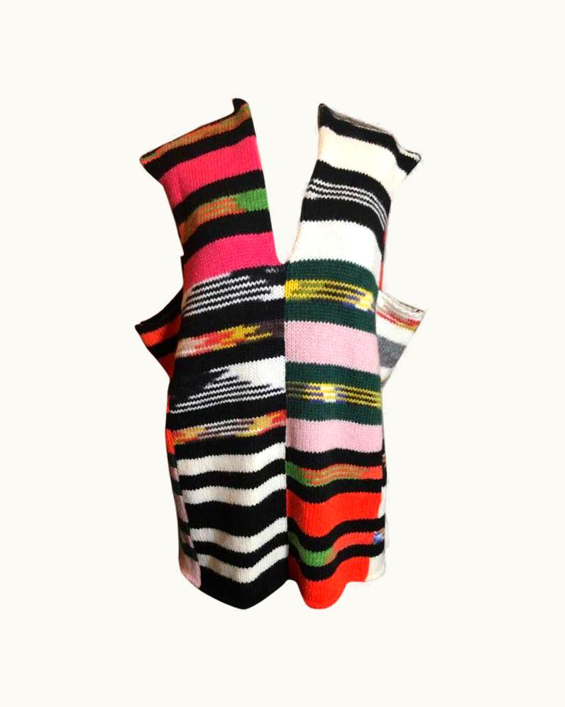 Missoni Missoni Black White V Neck Sleeveless Wool Knit Top