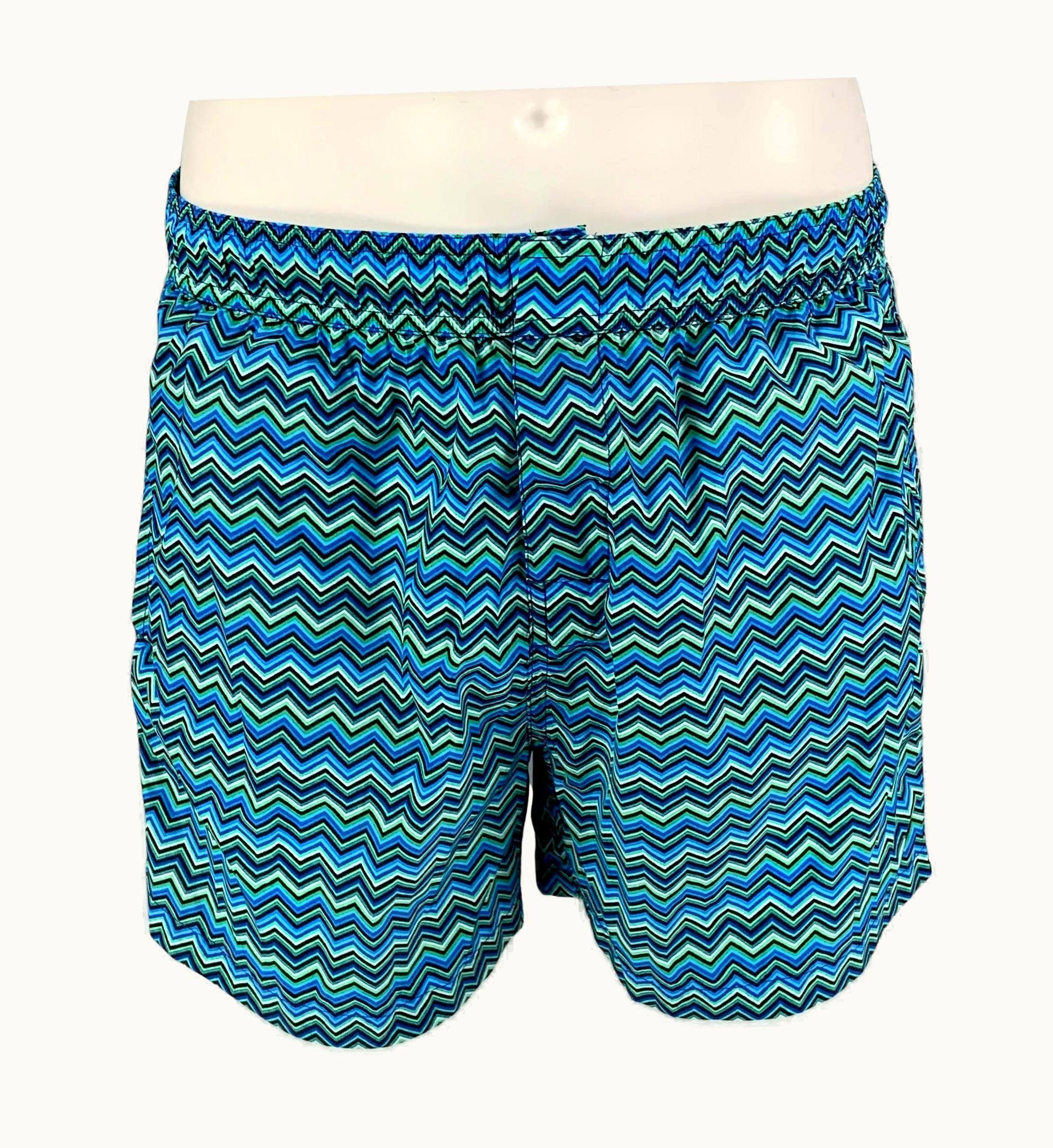 Missoni Missoni Blue Green Zig Zag Polyester Lined Swim Trunks