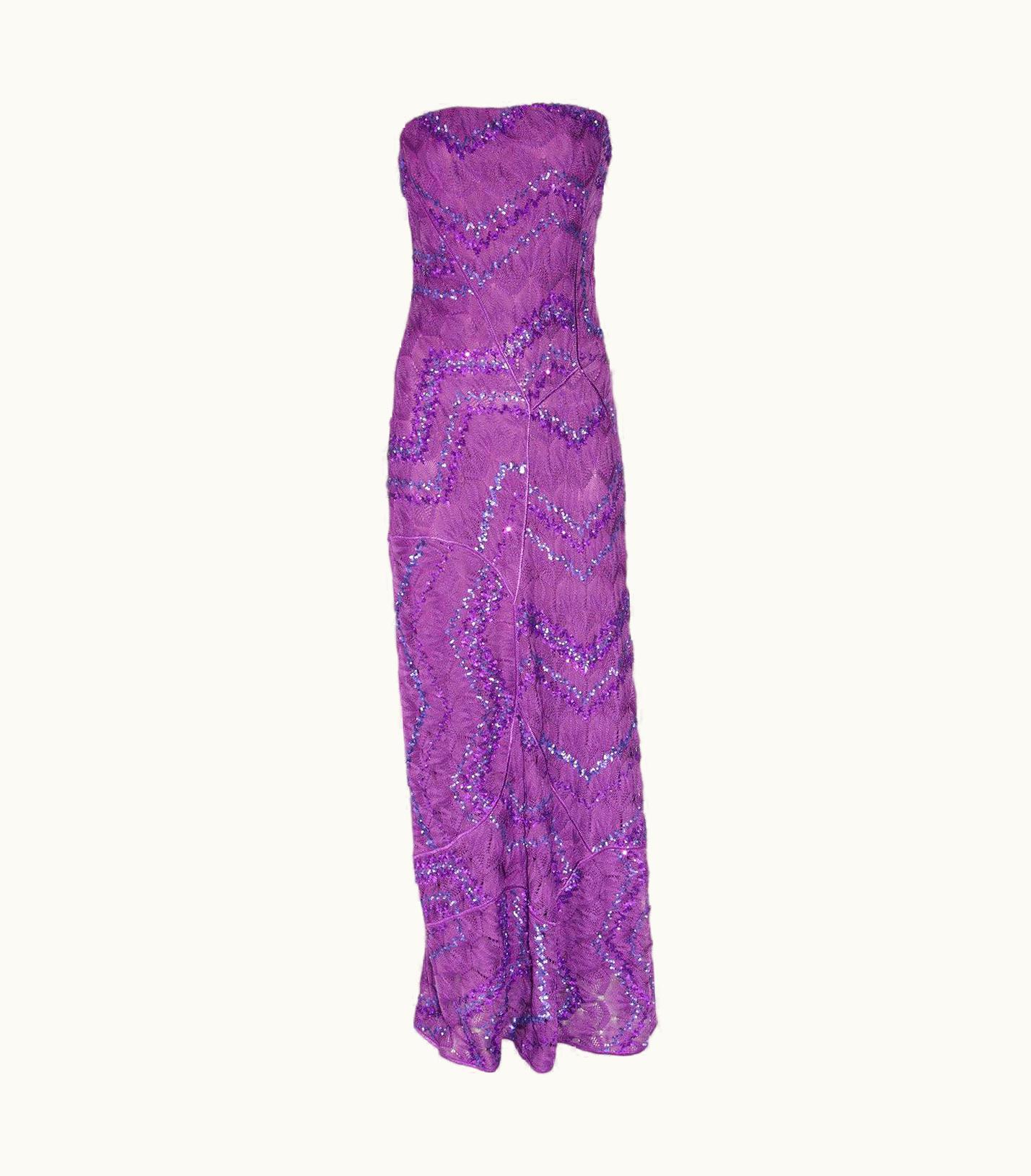 Missoni Missoni Purple Embroidered Crochet Knit Evening Gown Maxi Dress