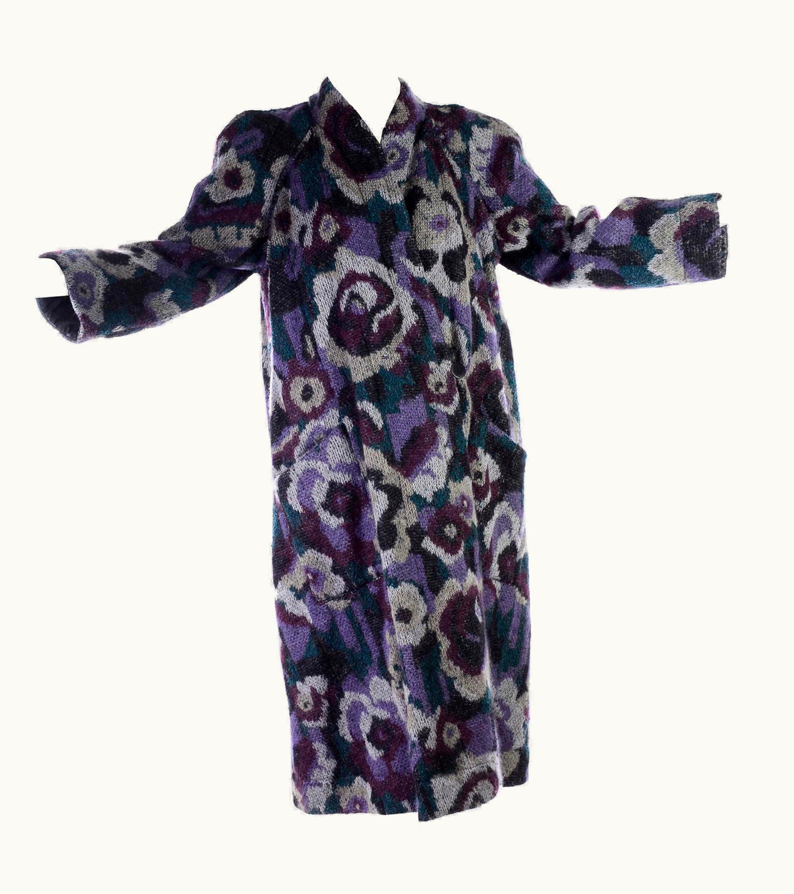 Missoni Missoni Vintage Reversible Floral Knit Mohair Alpaca Blend & Black Puffer Coat