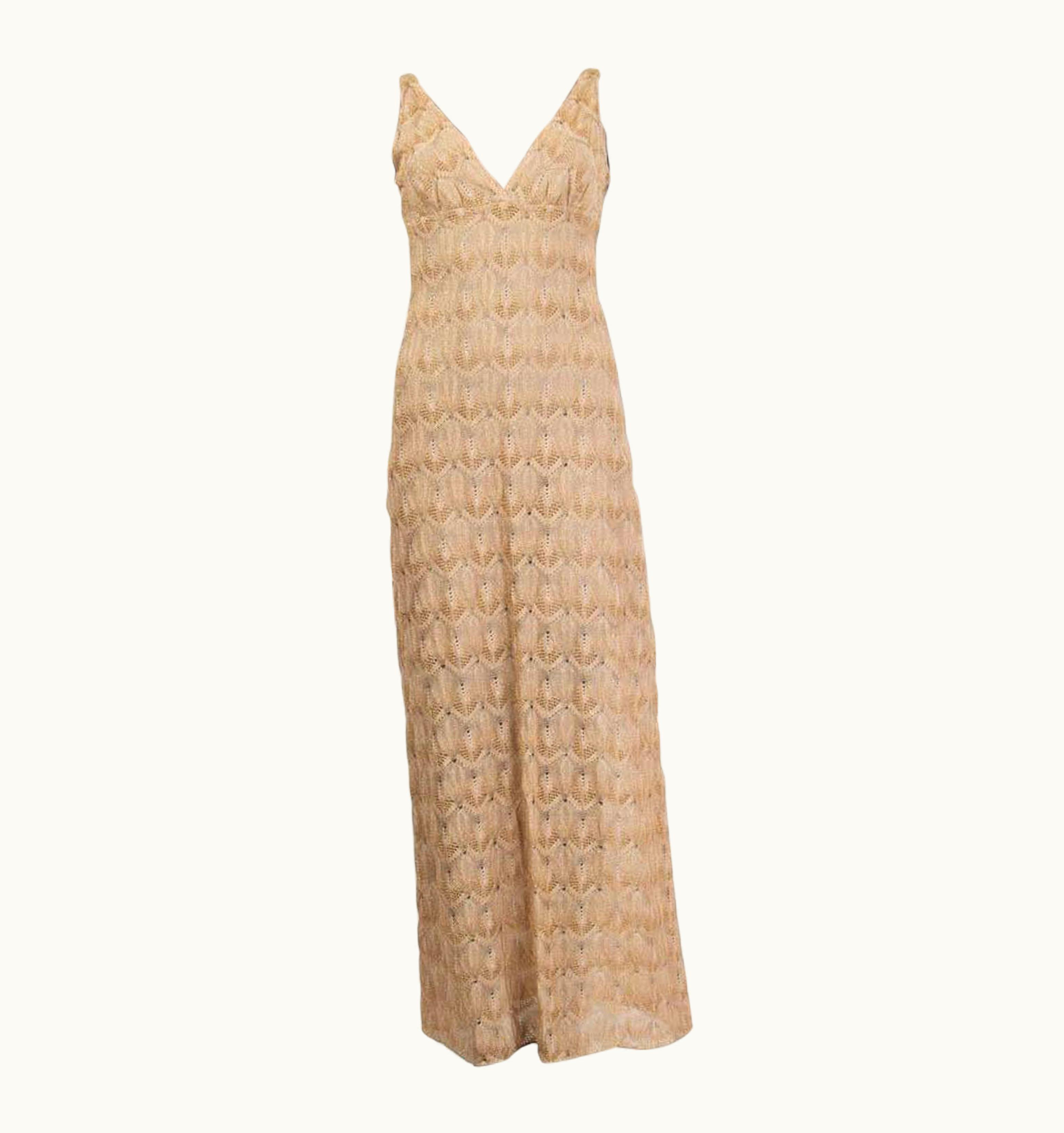 Missoni Missoni Beige & Gold Viscose Lurex Sleeveless Knit Maxi Dress