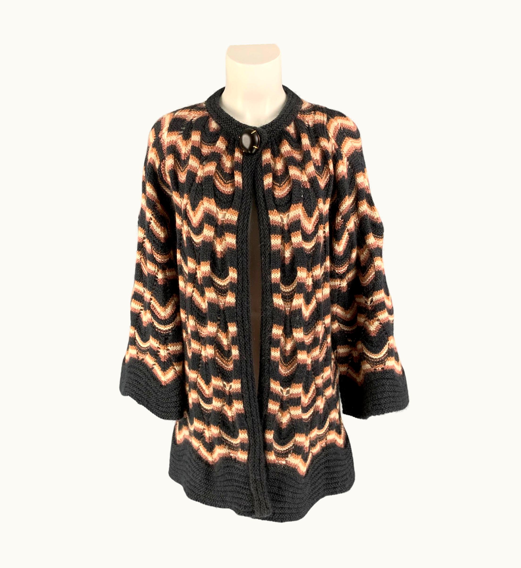 Missoni Missoni Dark Gray & Rose Knitted Wool S/S Mohair Knitted Coat