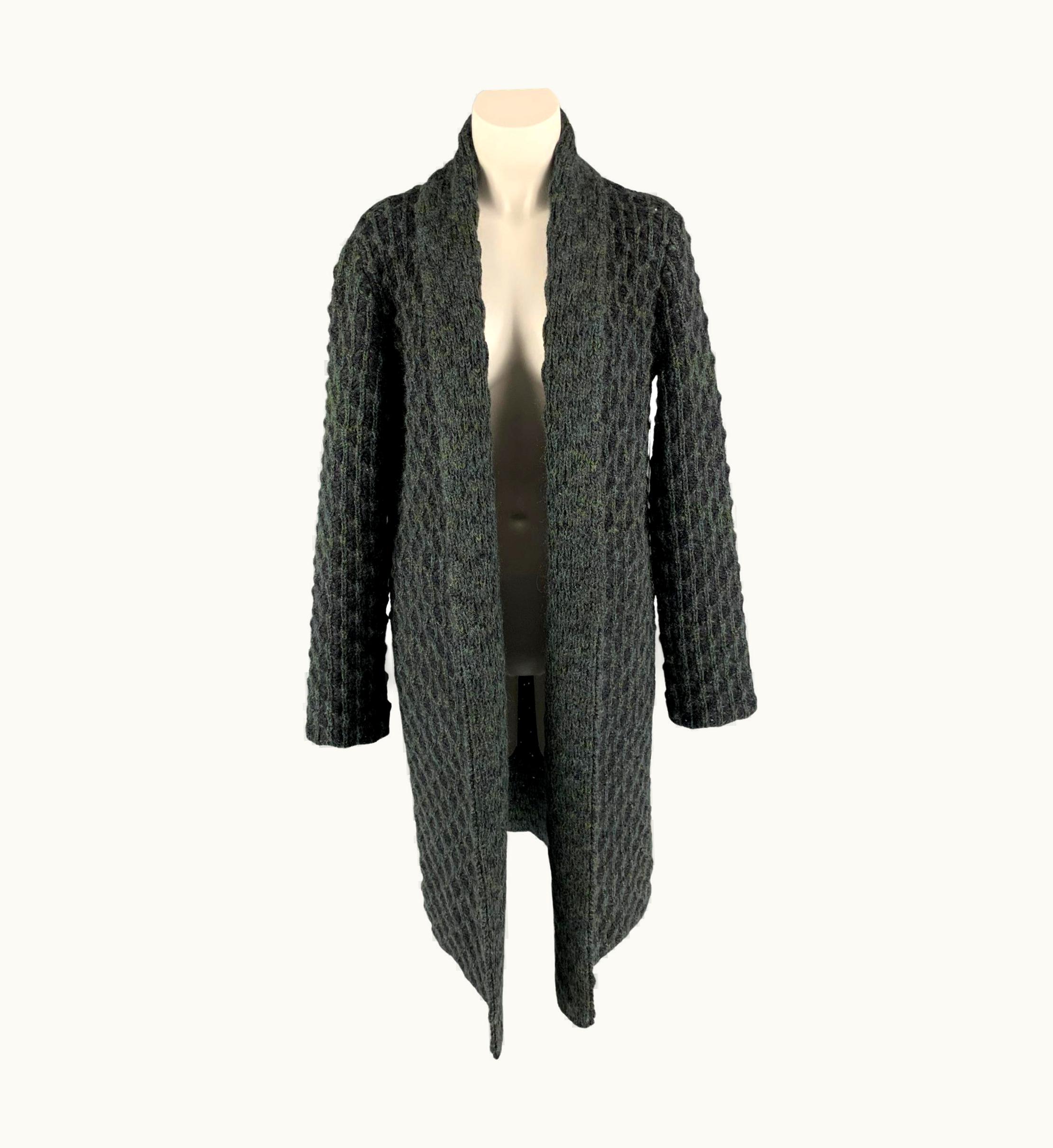 Missoni Missoni Charcoal & Green Knitted Wool S/S Mohair Open Front Coat