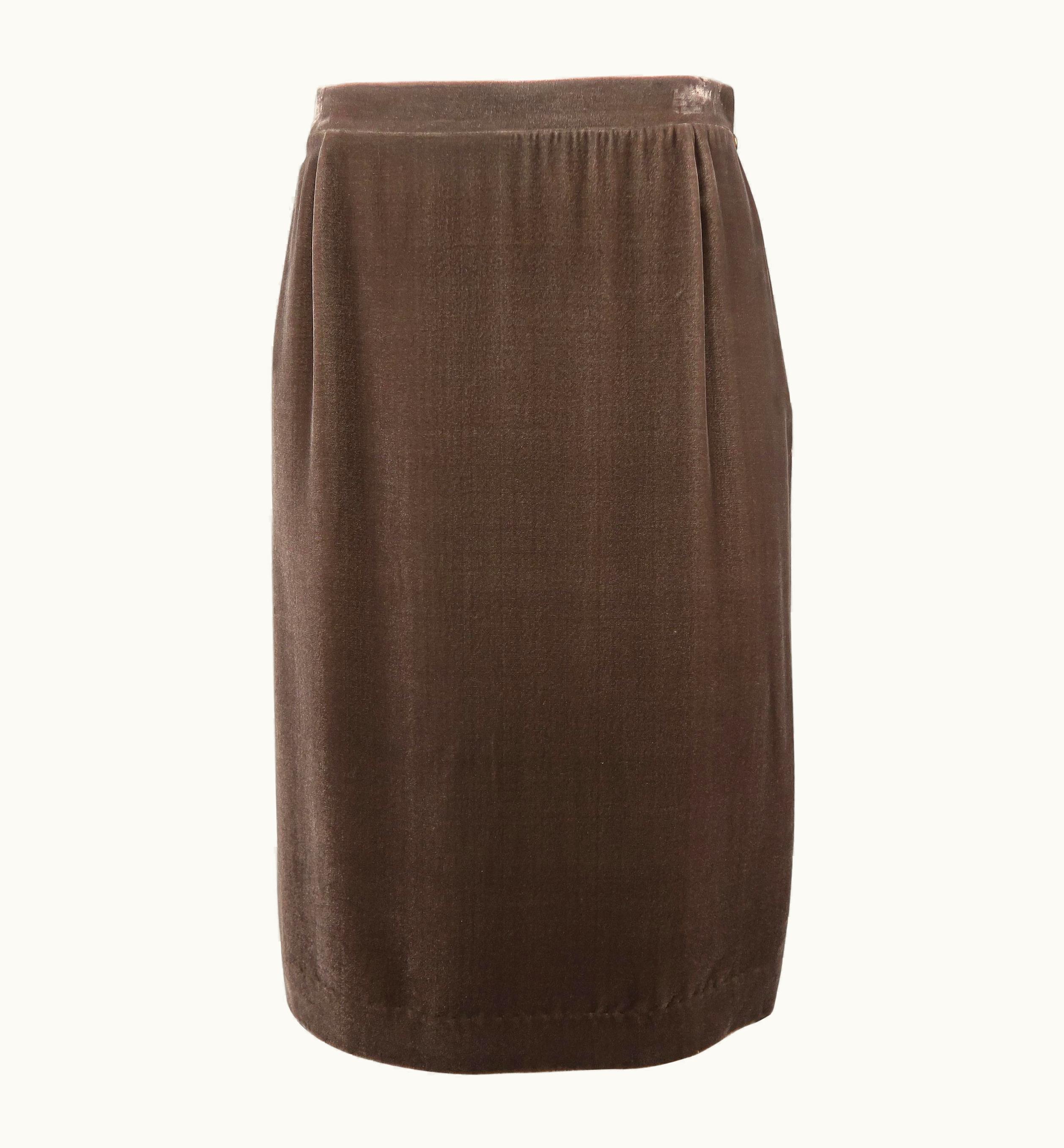 Missoni Missoni Taupe Silk Blend Velvet Zip Side Pencil Skirt