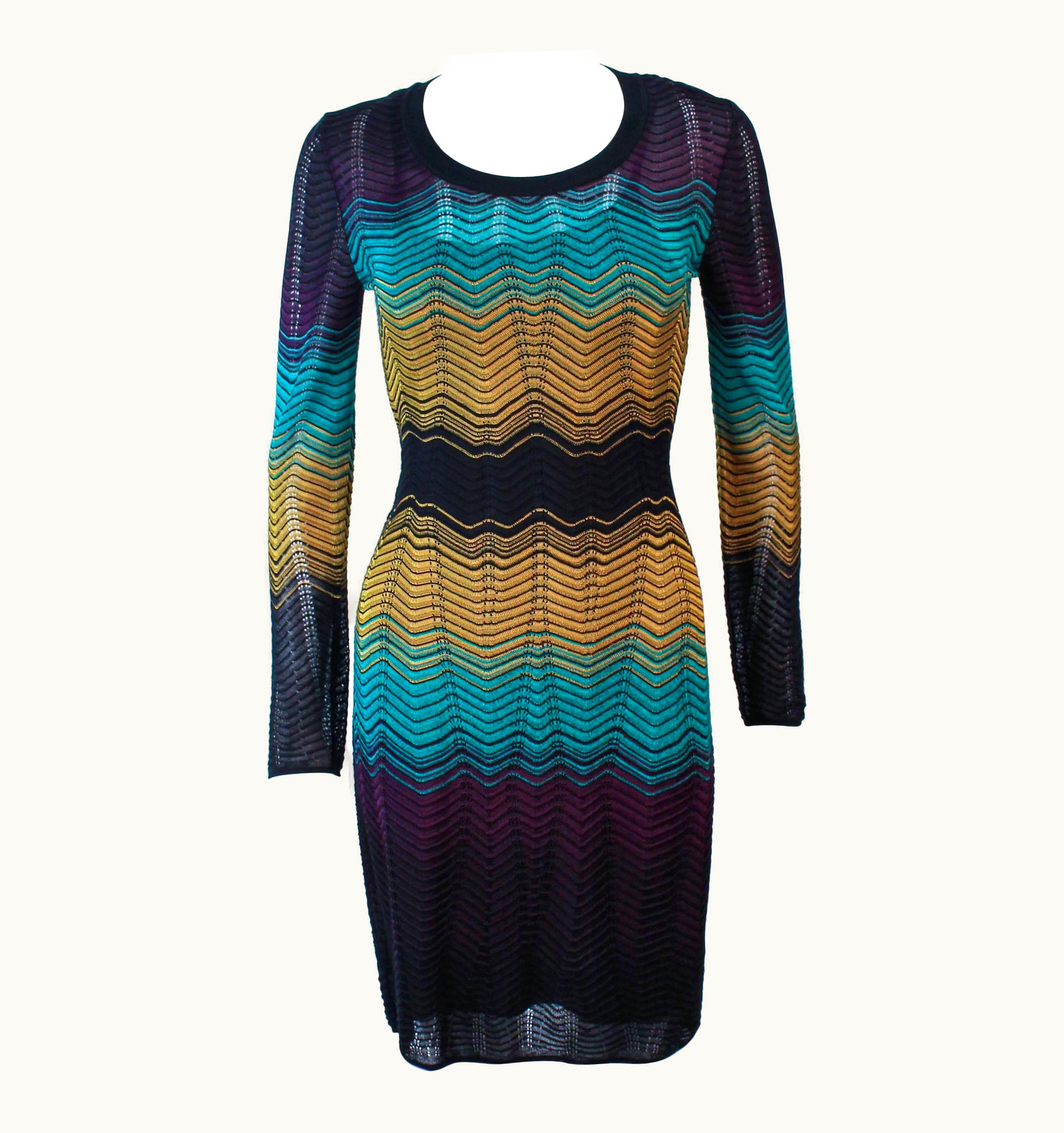 Missoni Missoni Nwt Navy And Mustard Zig Zag Knit Dress