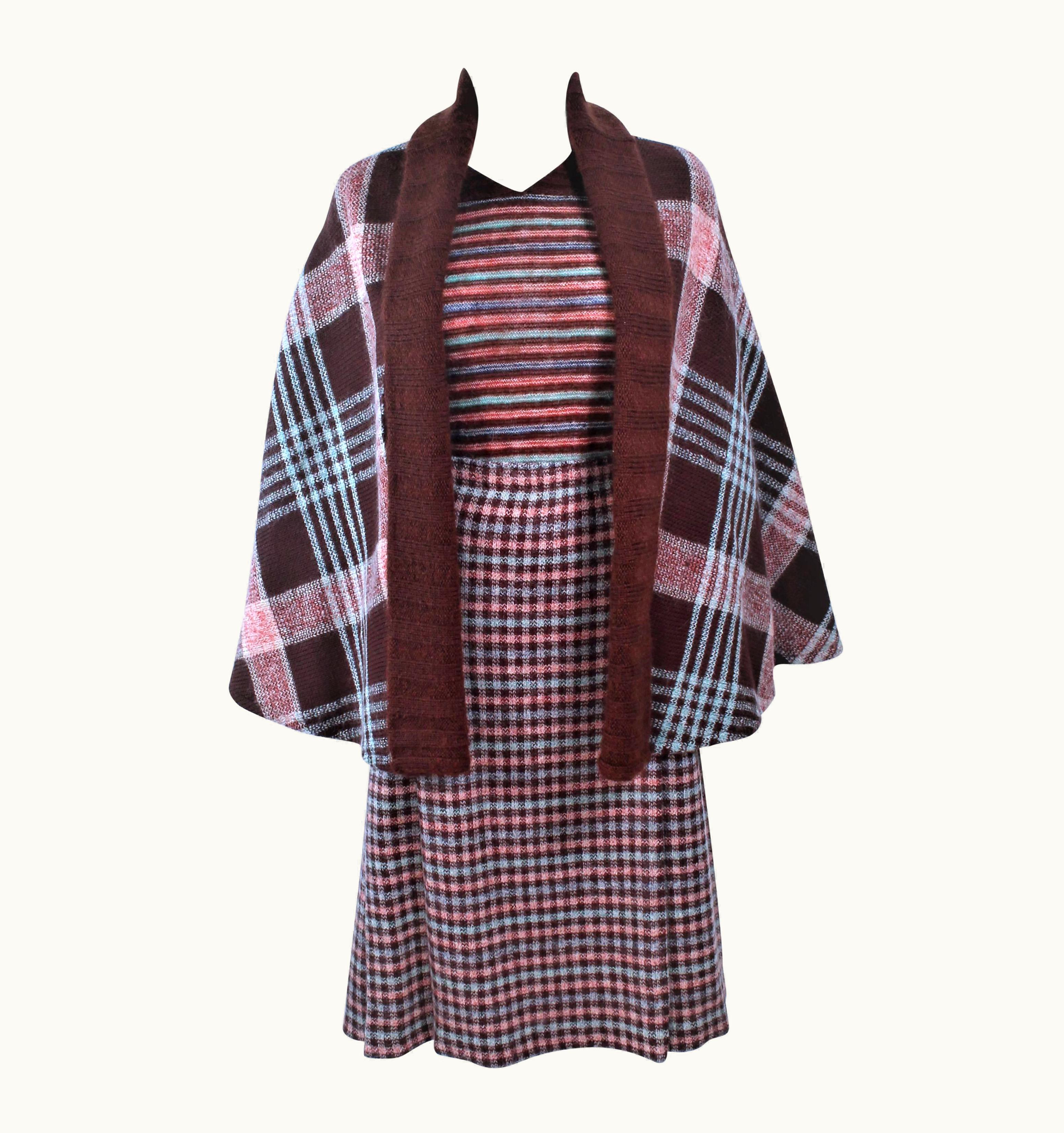 Missoni Missoni Brown And Stripe Plaid Wool Ensemble With Cape