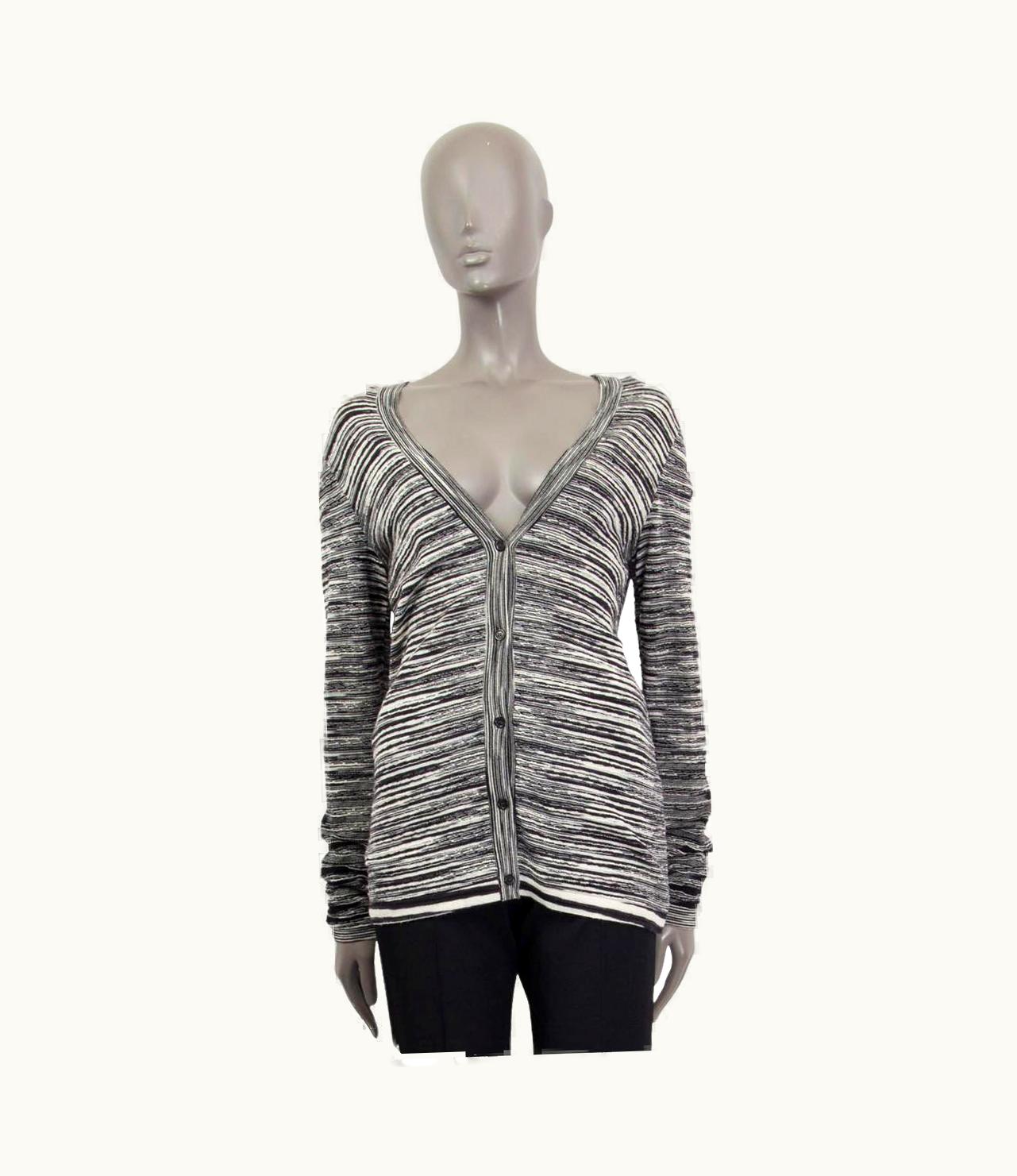 Missoni Missoni Black & Whit Wool Blend Striped Knit Cardigan Sweater