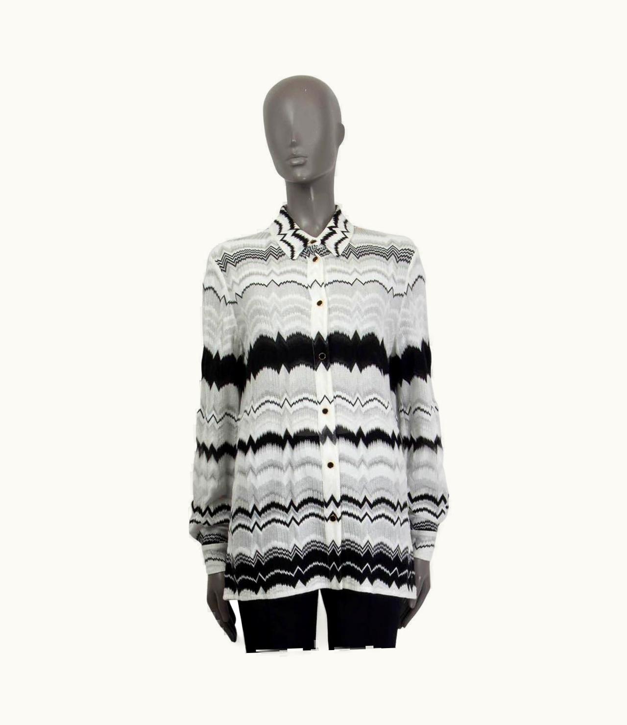 Missoni Missoni Black & White Viscose Zig Zag Button Up Shirt 48 Xxl