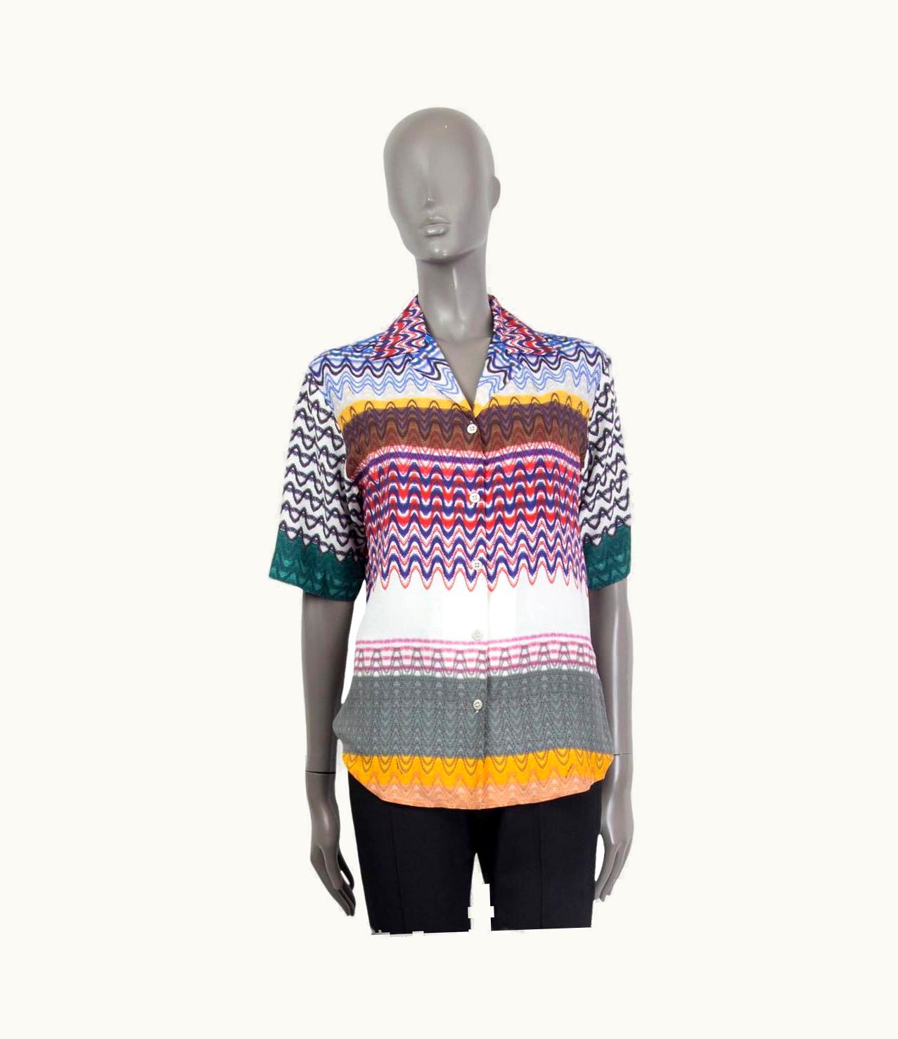 Missoni Missoni Multicolor Viscose Wavy Zigzag Short Sleeve Button Up Shirt