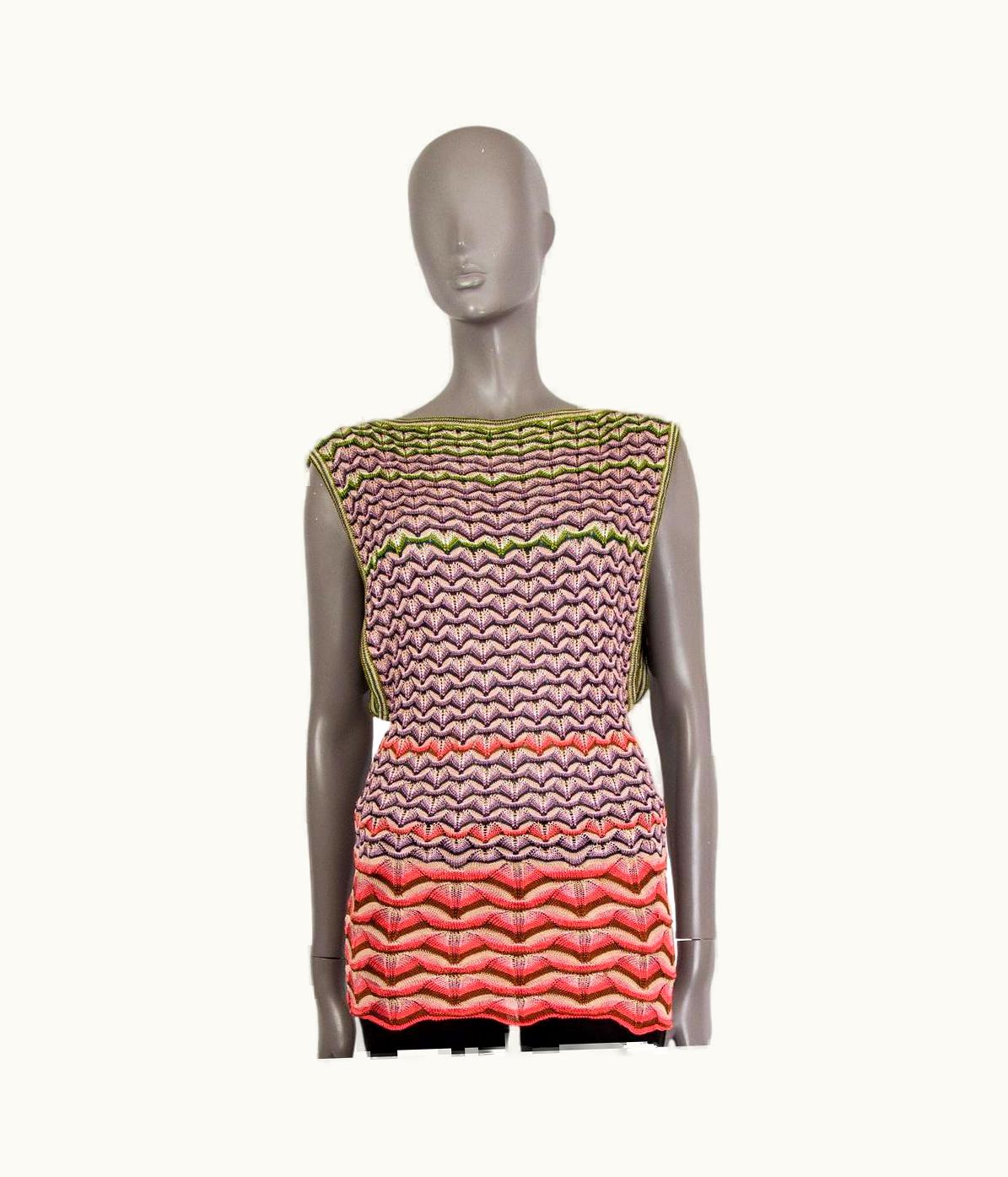 Missoni Missoni Pink & Yellow Viscose Chevron Knit Tank Top Shirt