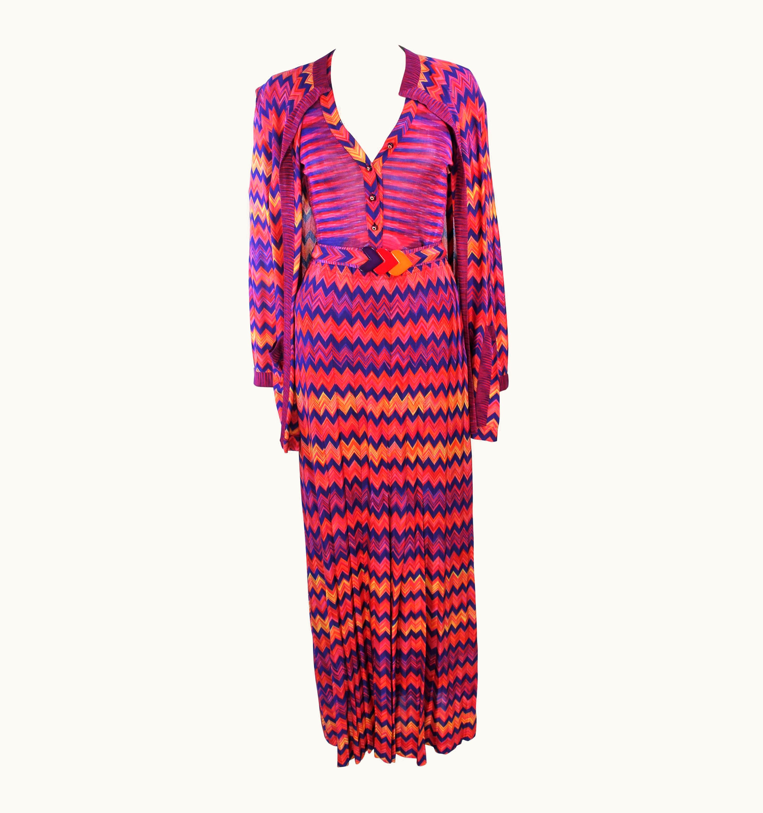 Missoni Missoni Orange Purple Fuchsia Zig Zag Knit 4pc Ensemble