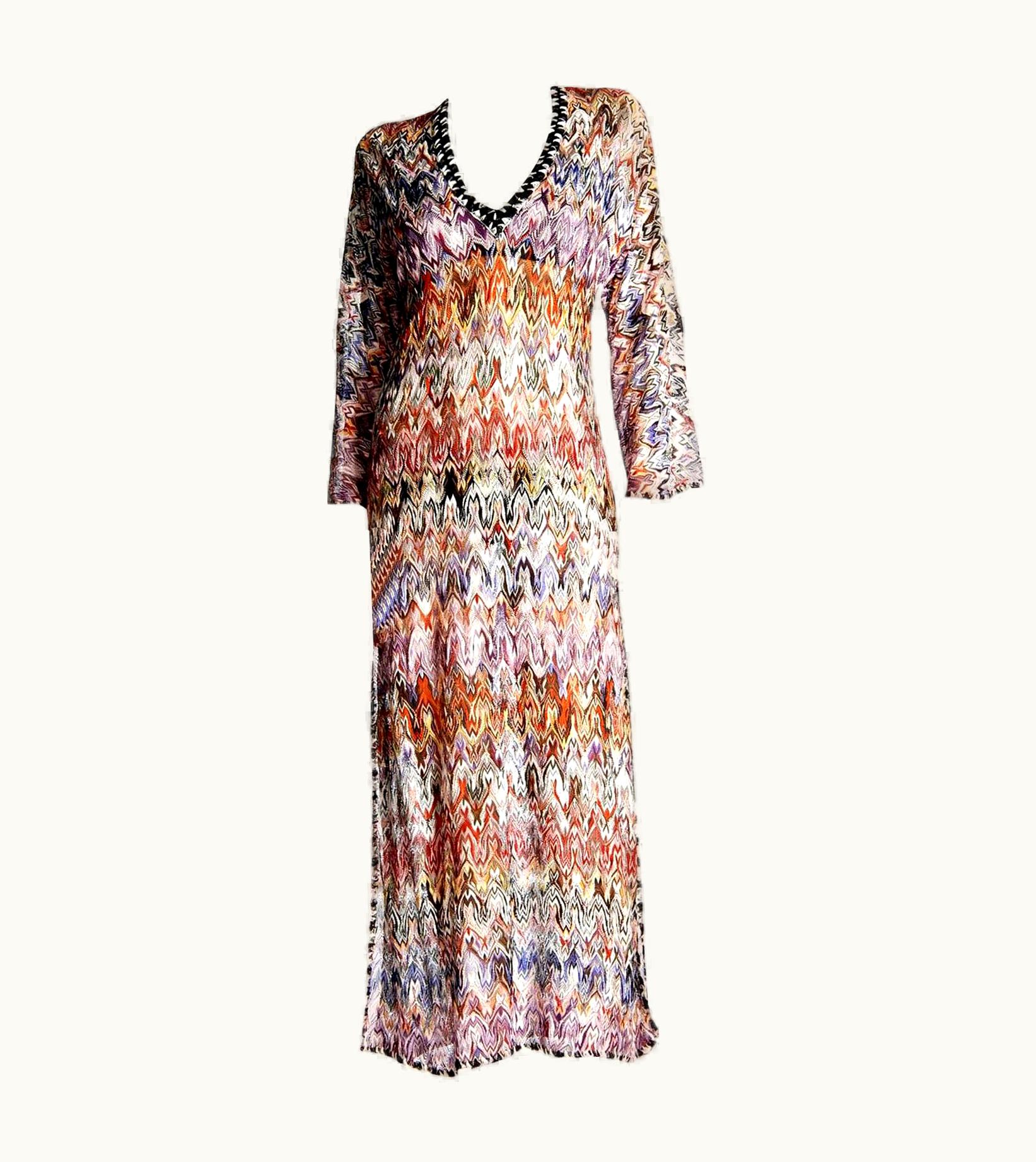Missoni Missoni Multicolor Signature Crochet Knit Kaftan Style Maxi Dress Gown