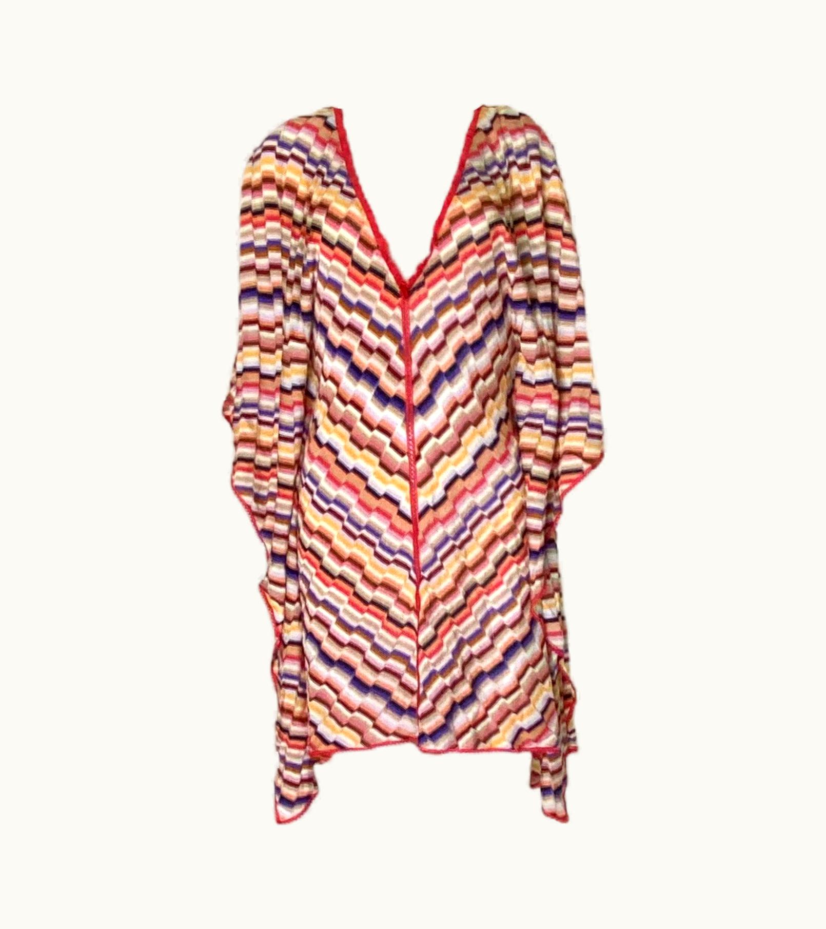 Missoni Missoni Multicolor Crochet Knit Kaftan Tunic Cover Up Mini Dress UZ0615476