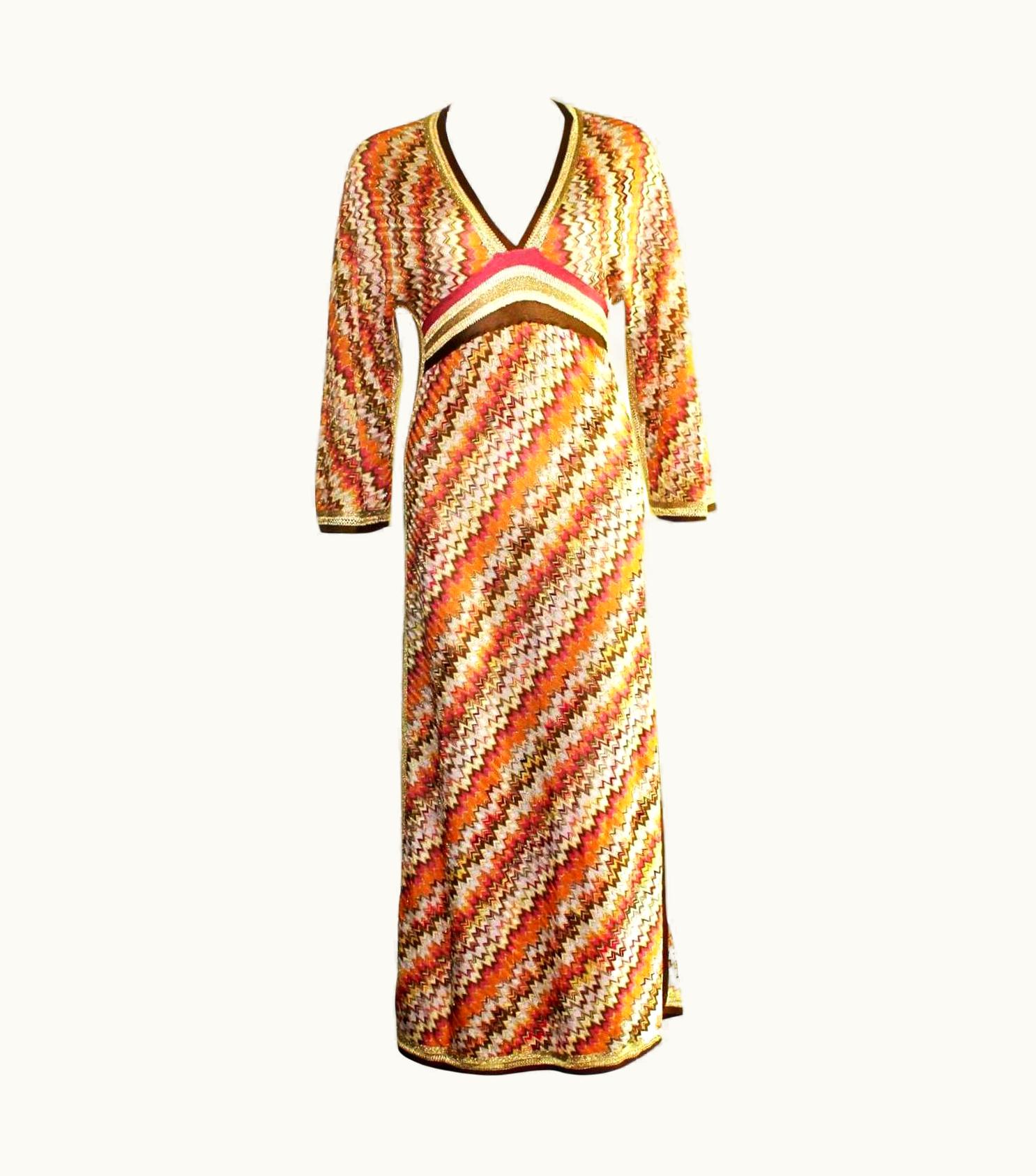 Missoni Unworn Missoni Signature Chevron Zigzag Metallic Gold Kaftan Maxi Dress Gown