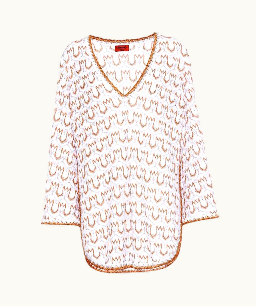 Missoni Missoni Signature White & Gold Metallic Knit Dress Kaftan Cover Up