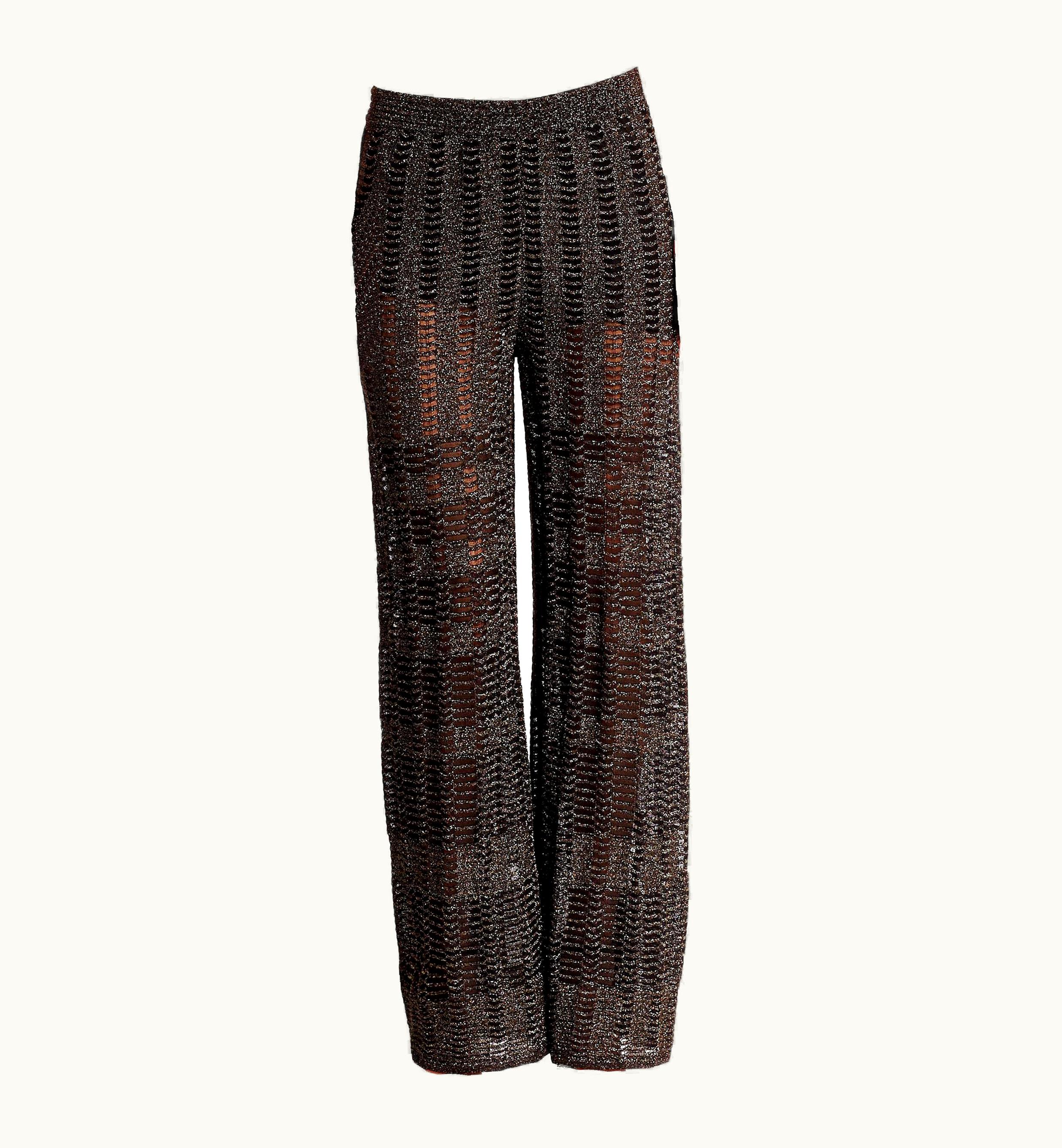 Missoni Missoni Gold Metallic Crochet Knit Lurex Palazzo Wide Leg Pants Trousers