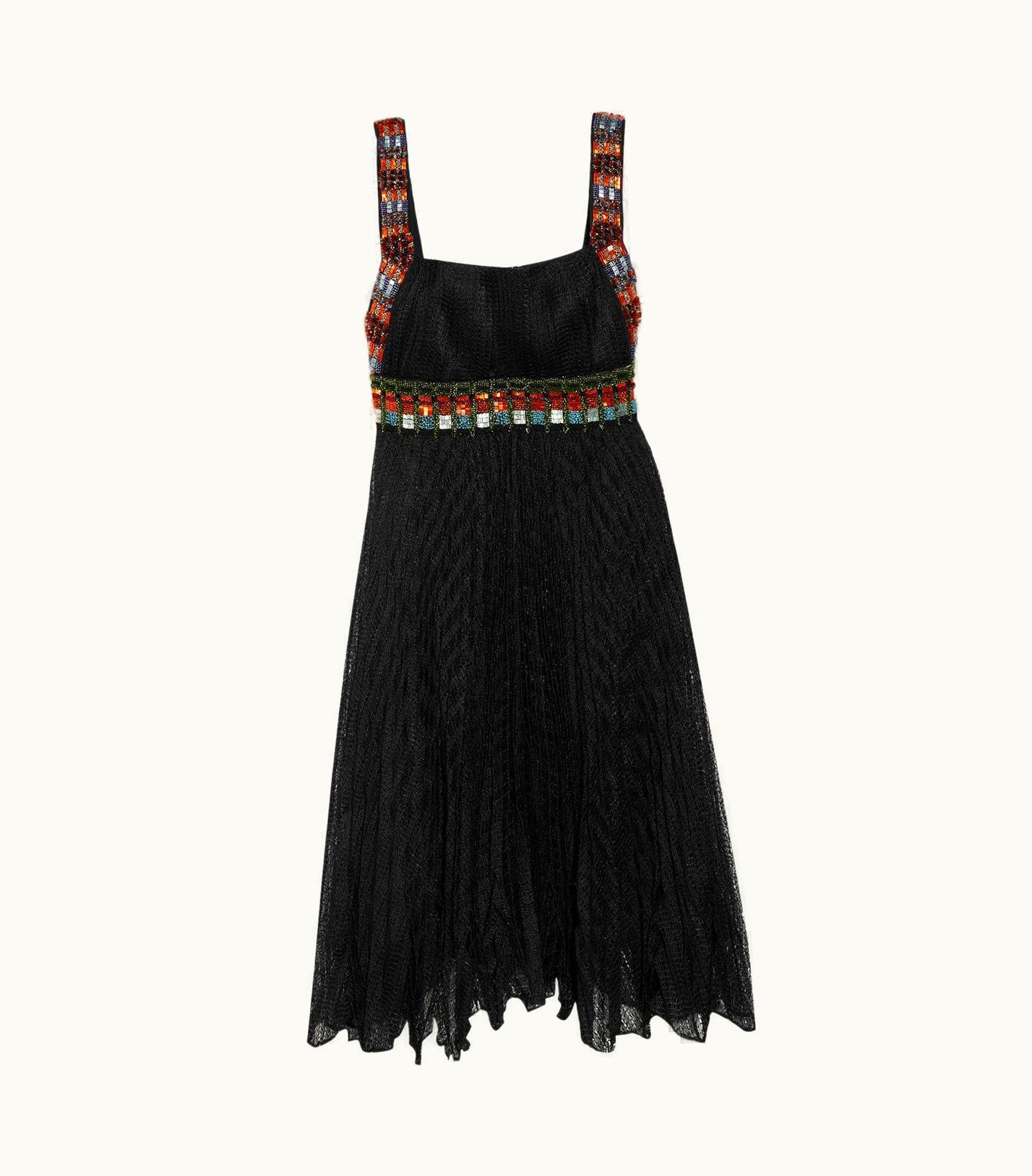 Missoni Missoni Black Crochet Knit Dress With Multicolor Beaded Crystal Trimming