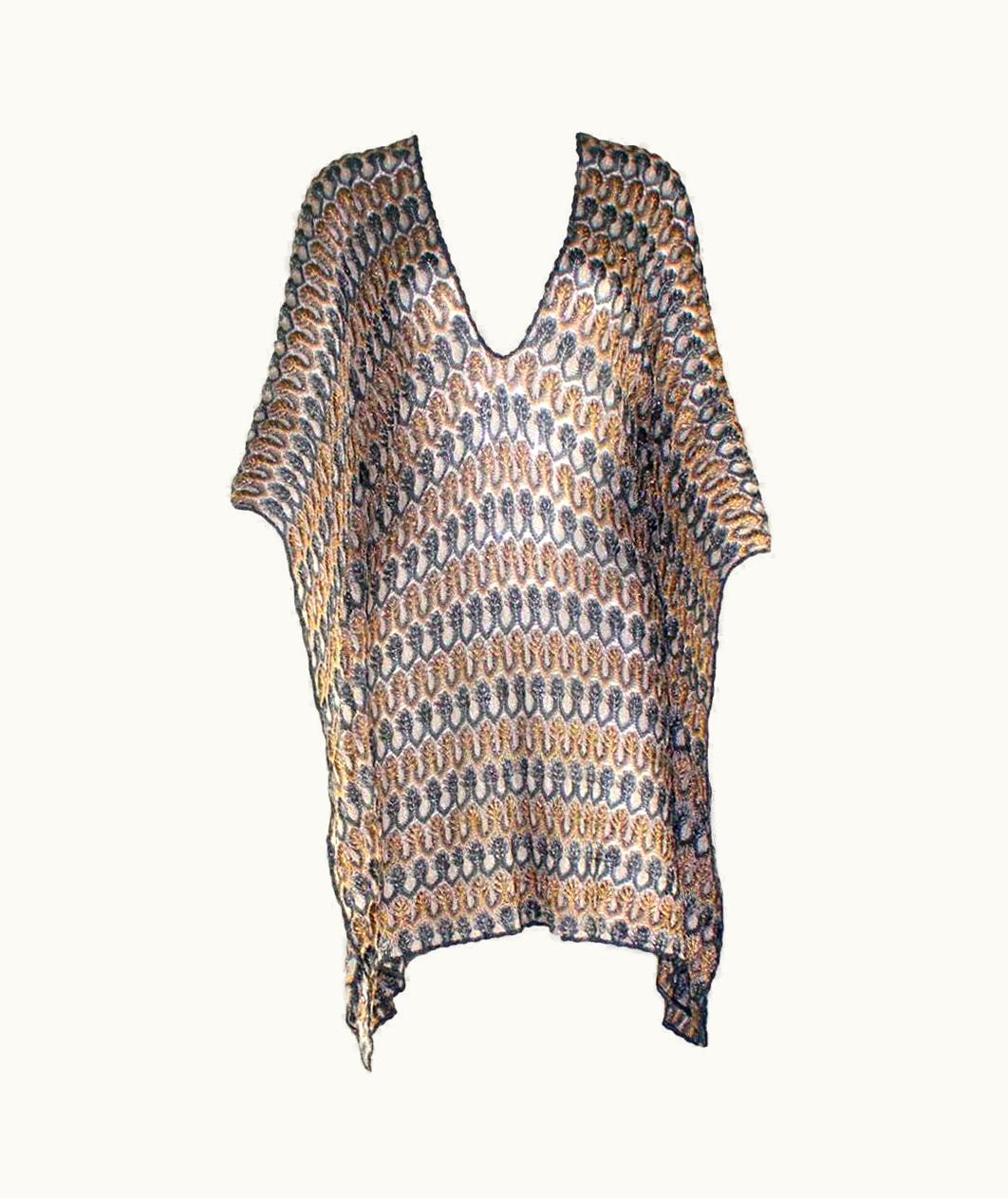 Missoni Missoni Multicolor Gold Metallic Lurex Crochet Knit Kaftan Tunic Dress UZ0615495