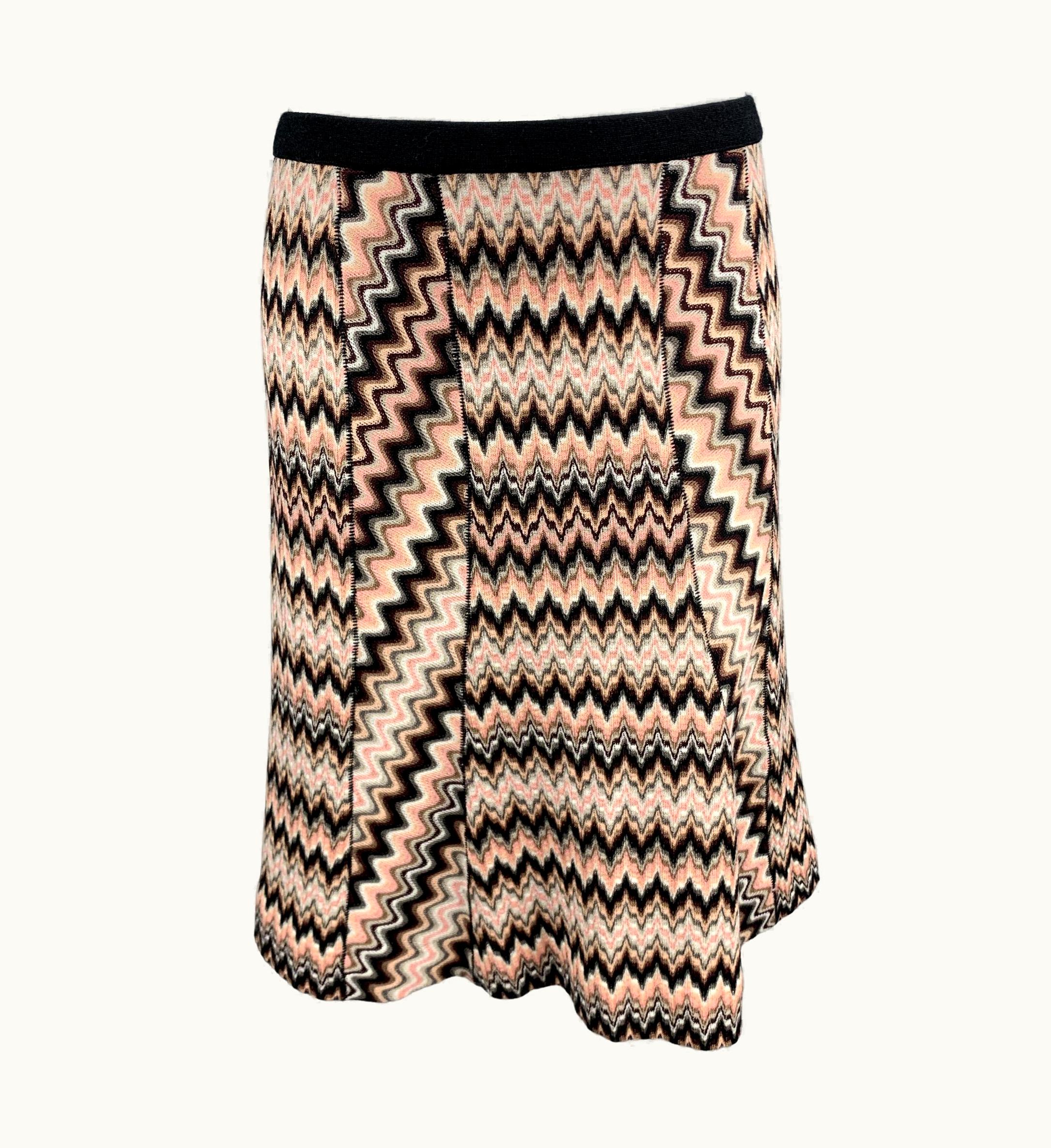 Missoni Missoni Pink Knitted Zig Zag Wool Blend A-Line Skirt