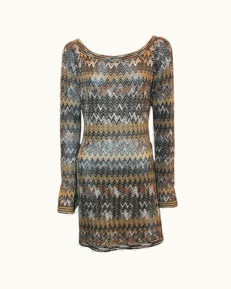 Missoni Missoni Vintage Earthtones Chevron Knitted Tunic-Style Dress - - Circa 70'