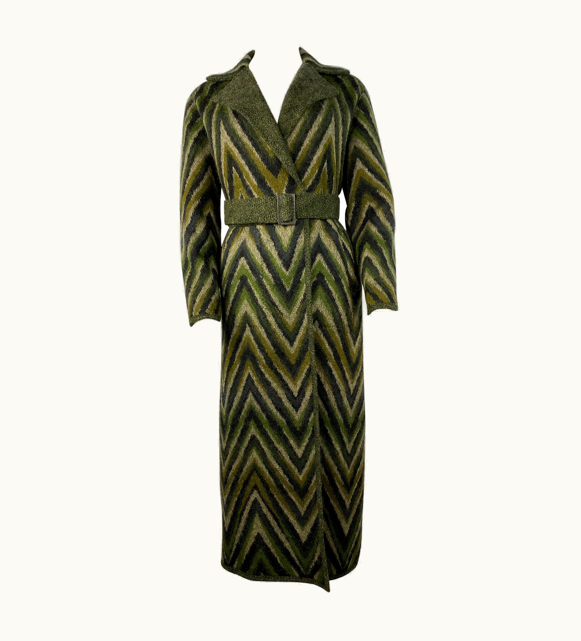 Missoni Vintage Missoni Green Striped Wool Blend Maxi Coat Jacket