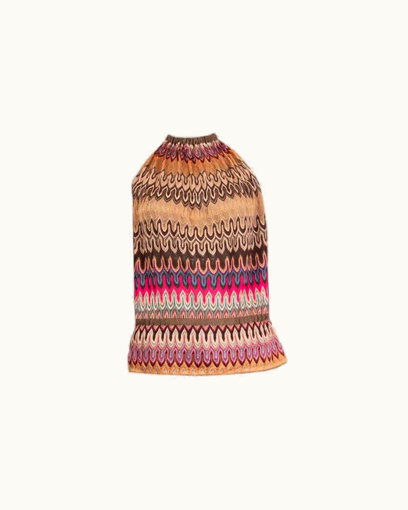 Missoni Missoni Brown Beige Viscose Knit Halter Tank Top Sleeveless Shirt