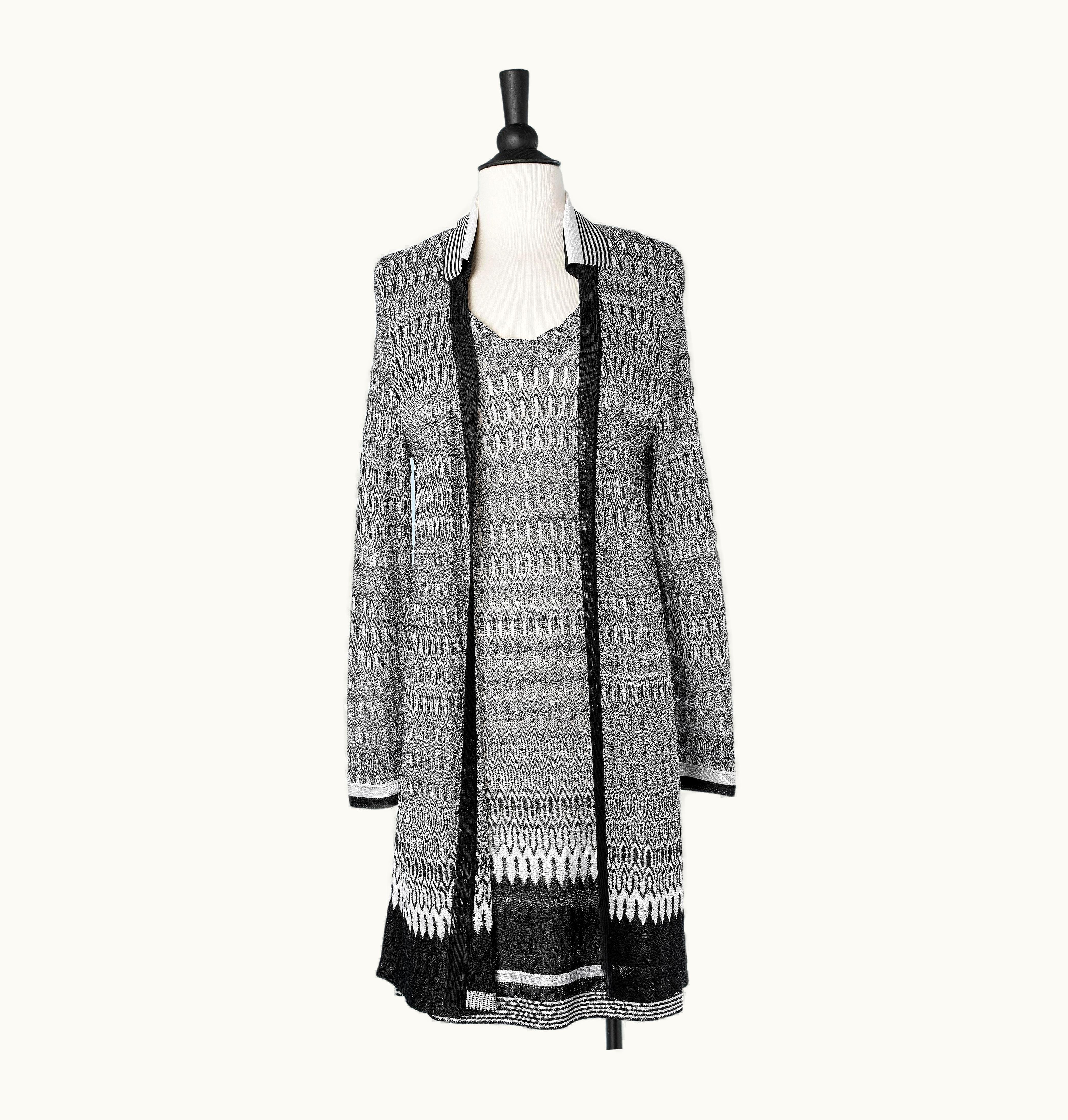 Missoni Black&white Rayon Jacquard Knit Sleeveless Dress And Cardigan Ensemble Missoni