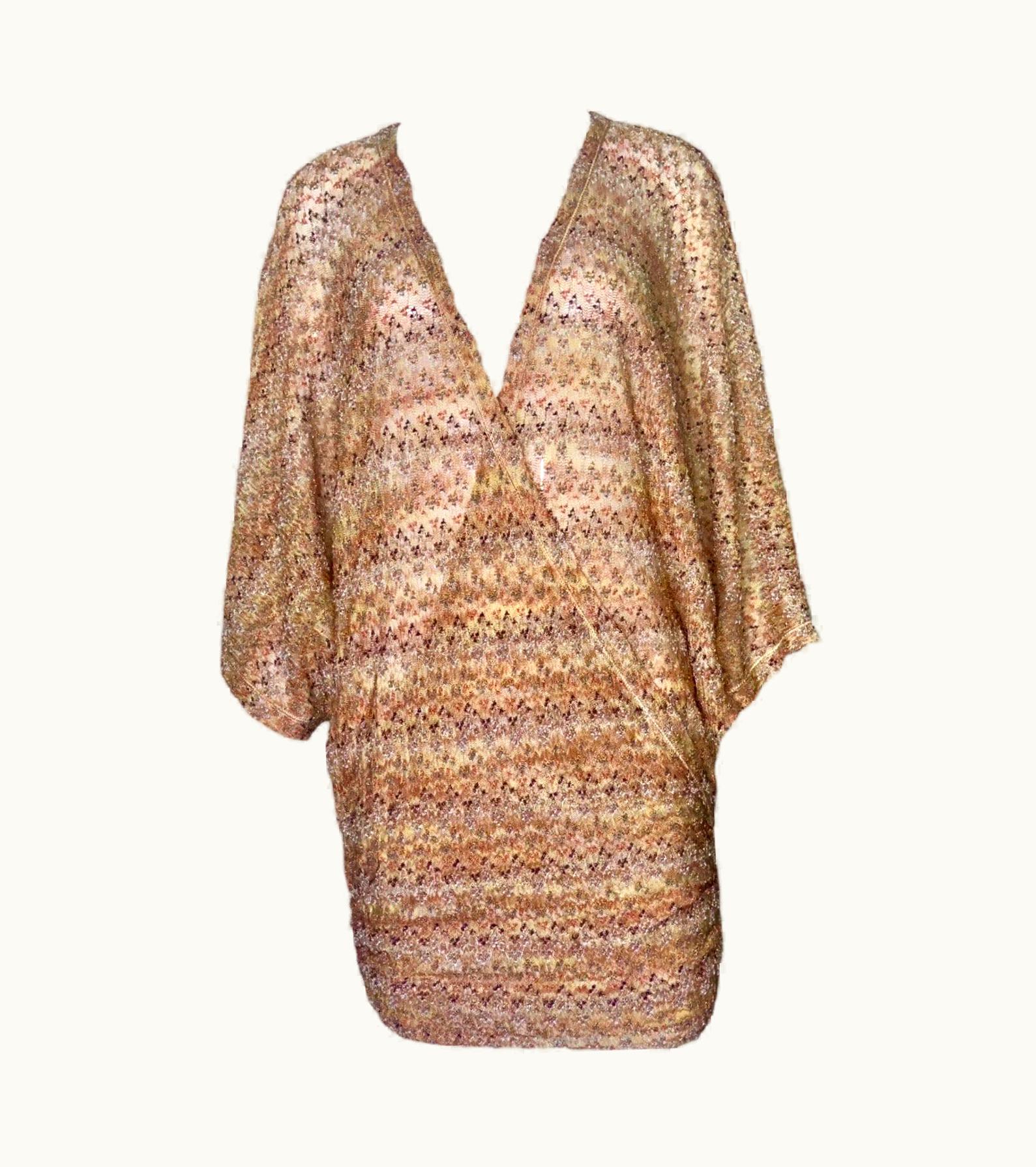 Missoni Missoni Metallics Lurex Faux Wrap Kaftan Tunic Cover Up Mini Dress