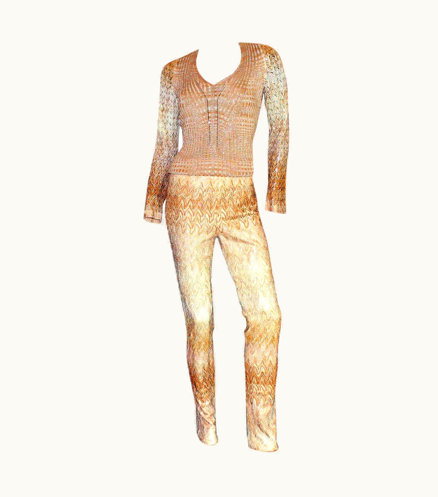 Missoni Missoni Deep V-Neck Metallic Crochet Knit Ombre Ensemble As Jumpsuit
