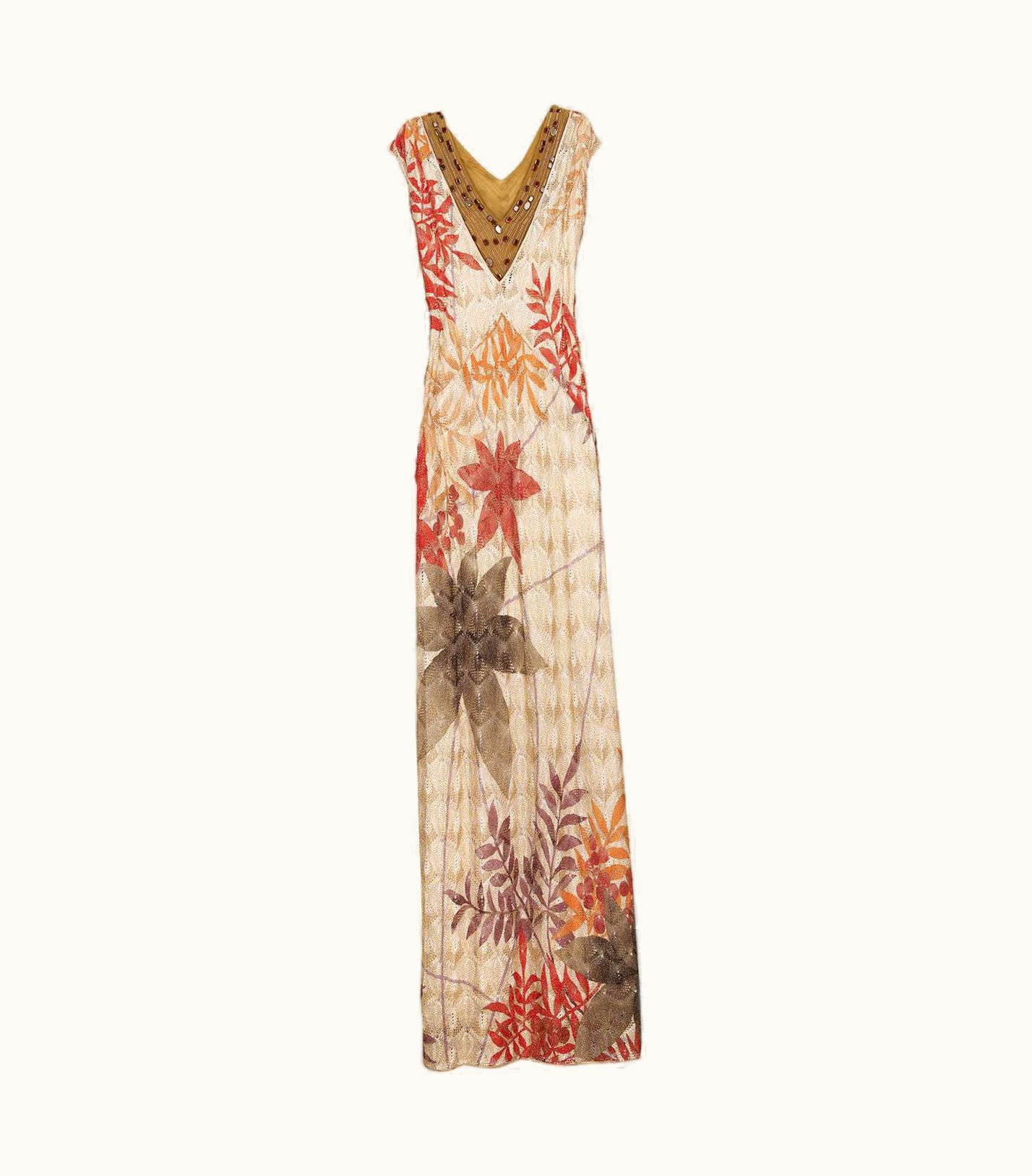 Missoni Missoni Crochet Knit Botanical Print Maxi Dress Gown With Beaded Details
