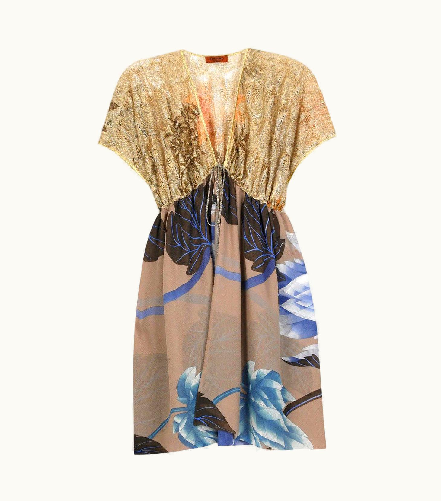 Missoni Missoni Gold Metallic Crochet Knit Floral Kaftan Tunic Dress Cover Up UZ0615519