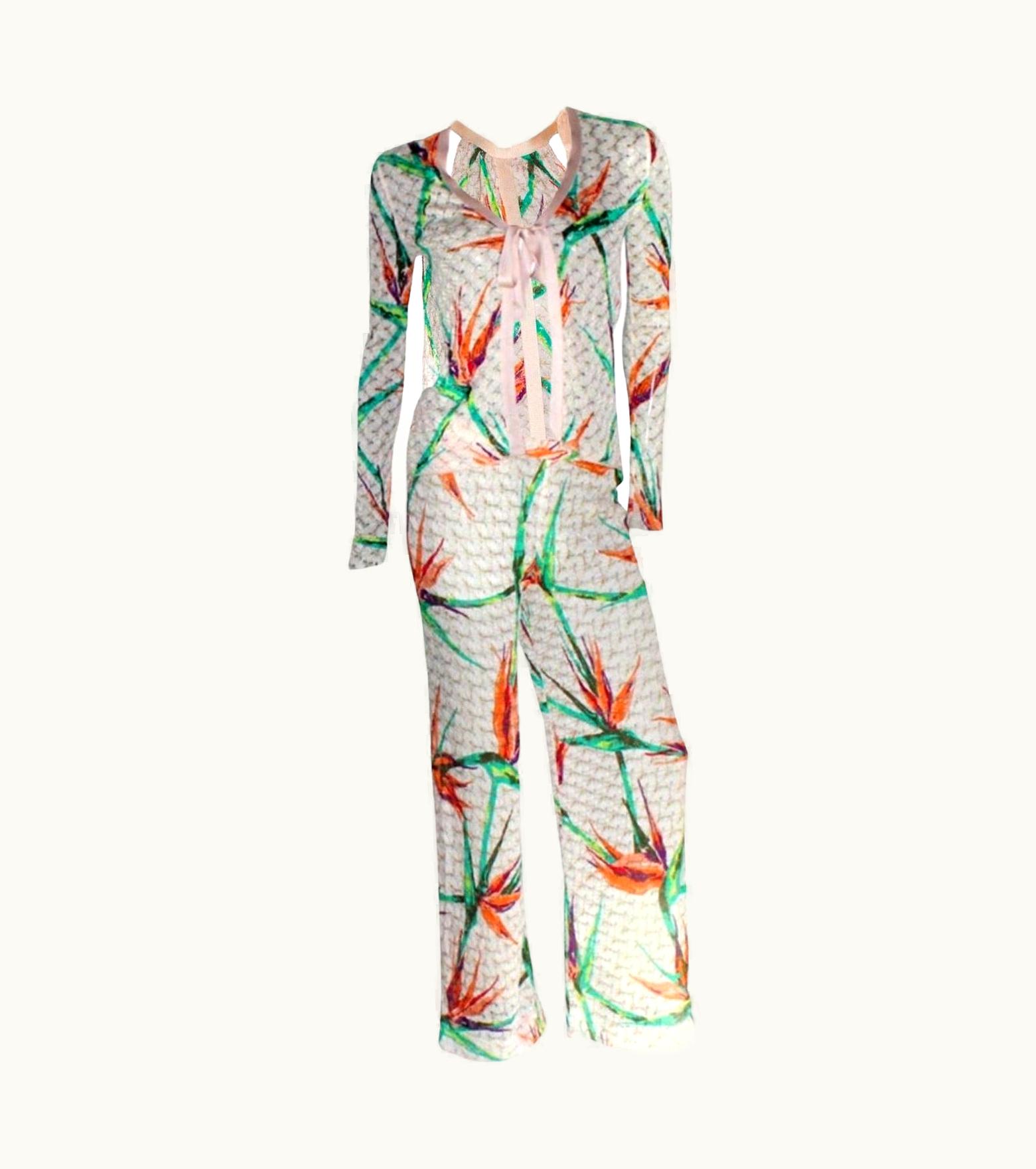 Missoni Missoni Crochet Knit Metallic Tropical 3pcs Top Pants Jacket Set Suit