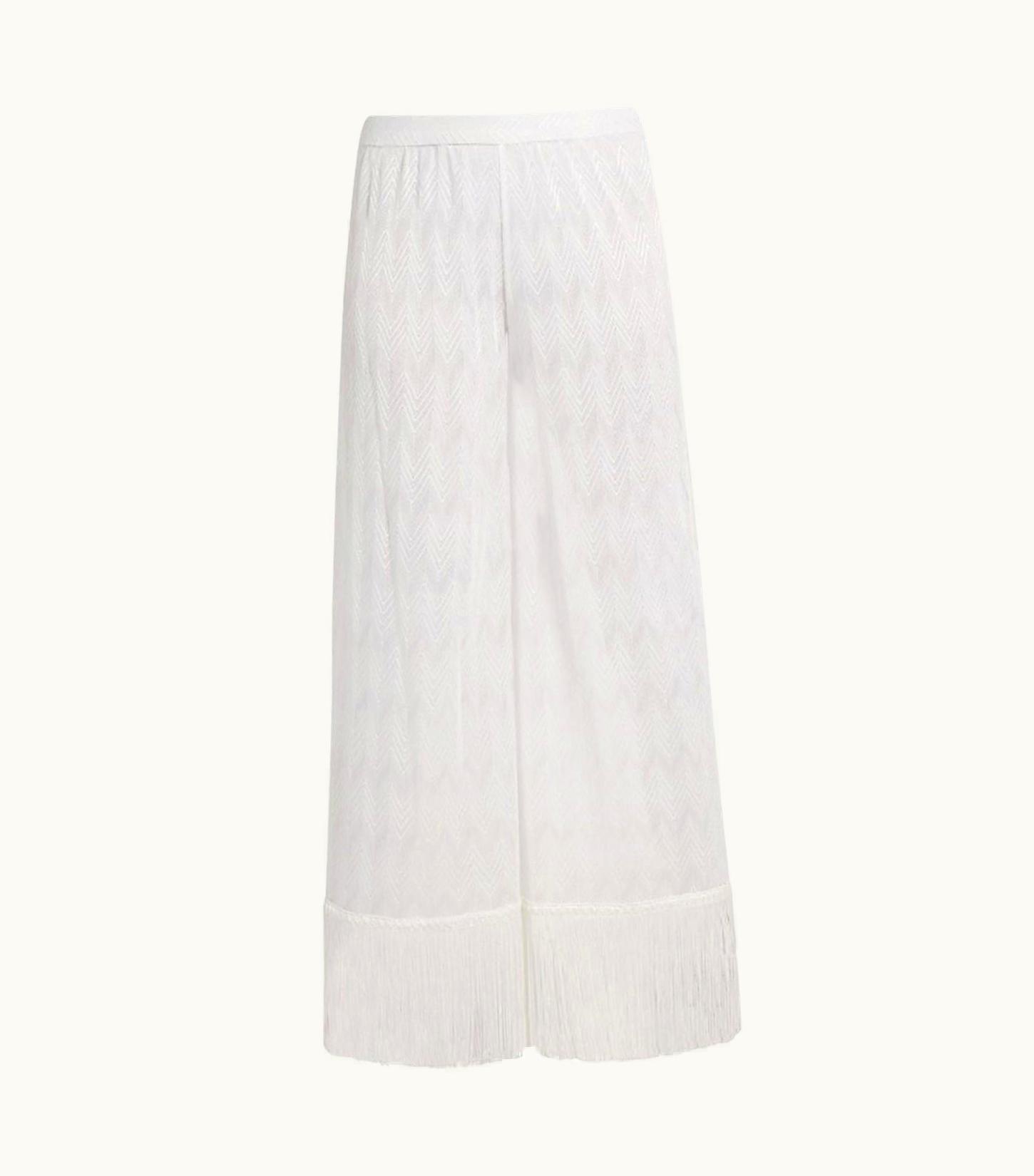 Missoni Missoni White Wide Leg Palazzo Crochet Knit Pants Trousers Fringe Details