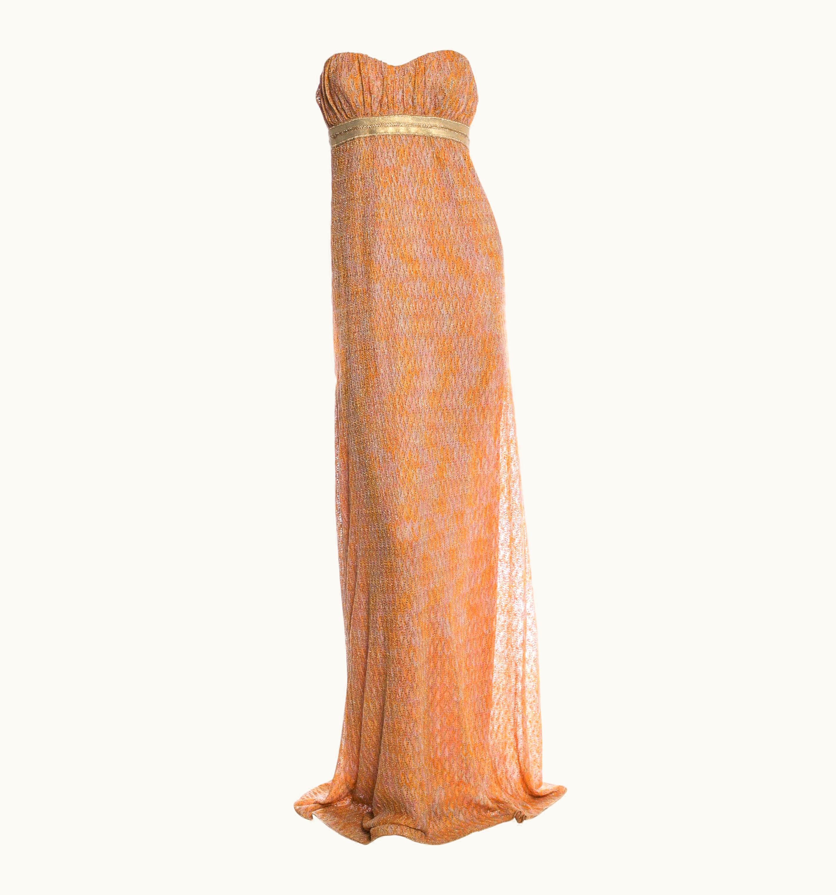 Missoni Missoni Gold Metallic Corset Lurex Crochet Knit Evening Gown Maxi Dress