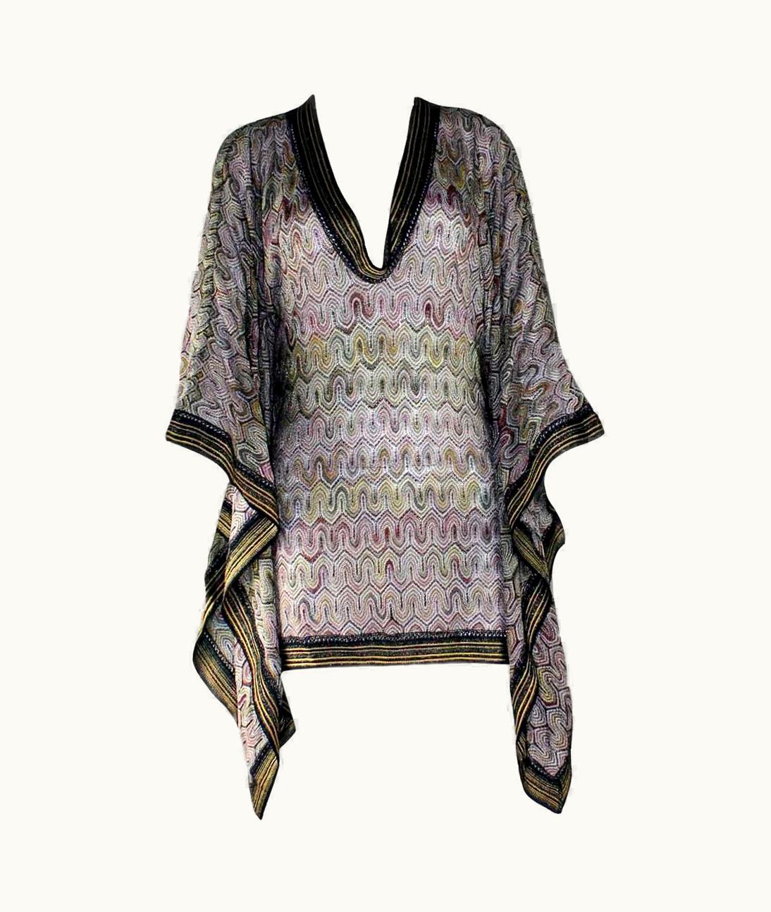 Missoni Missoni Multicolor Metallic Lurex Crochet Knit Kaftan Tunic Top Mini Dress