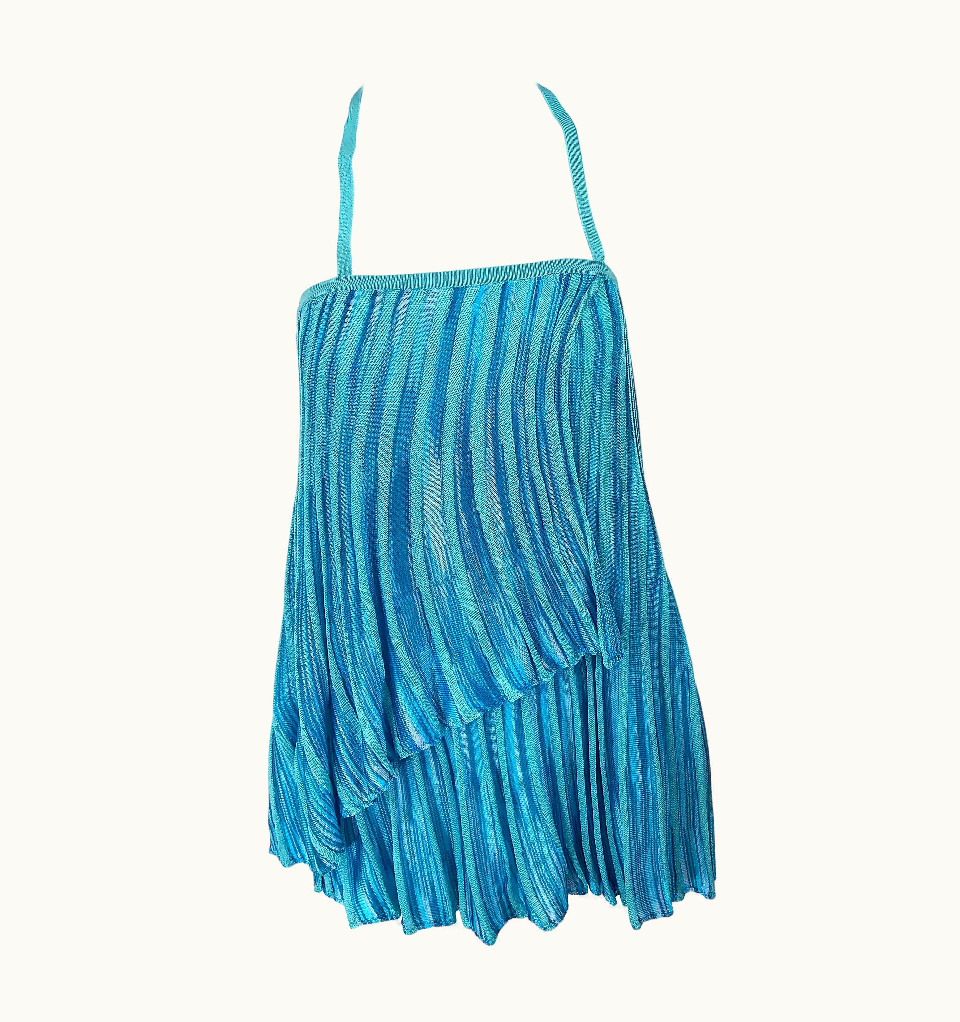 Missoni Vintage Missoni 1990s Turquoise Teal Blue Knit Vintage 90s Halter Top Or Skirt