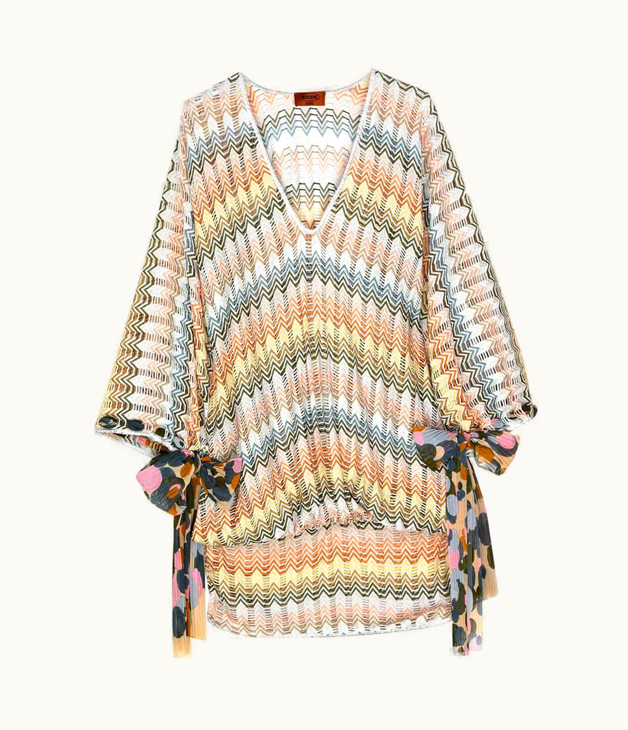 Missoni Multicolor Missoni Silver Metallic Crochet Knit Kaftan Tunic Mini Dress UZ0615536