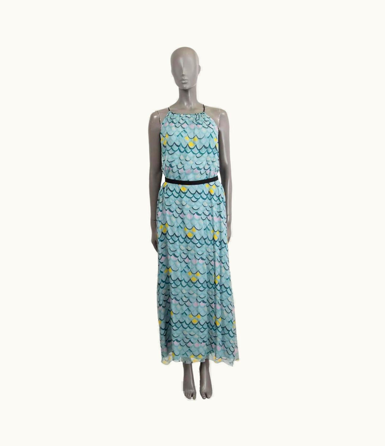 Missoni Missoni Light Blue Silk Scale Print Open Back Sleeveless Maxi Dress