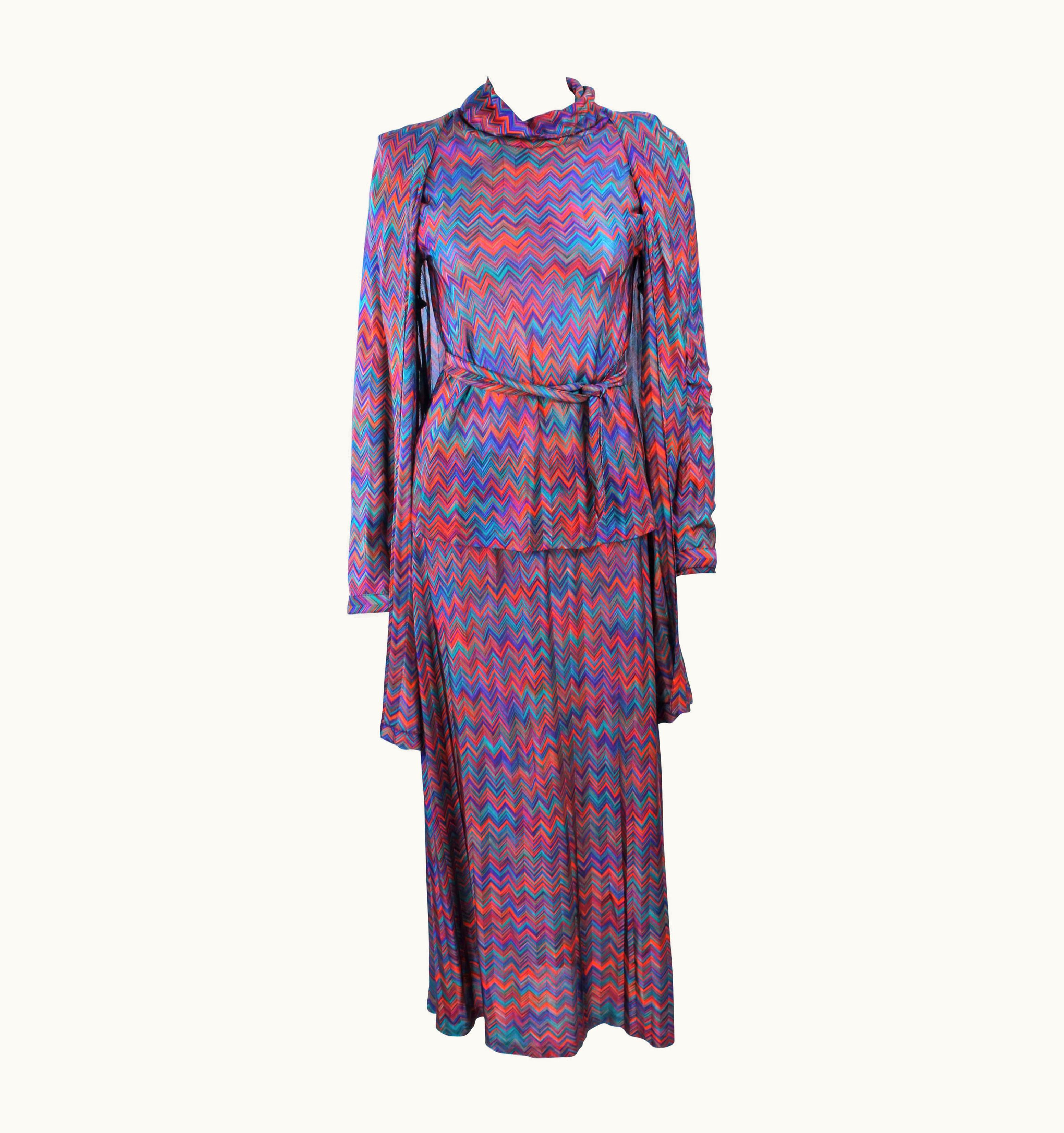 Missoni Missoni Purple Green Turqouise Orange Zig Zag Knit 5pc Ensemble