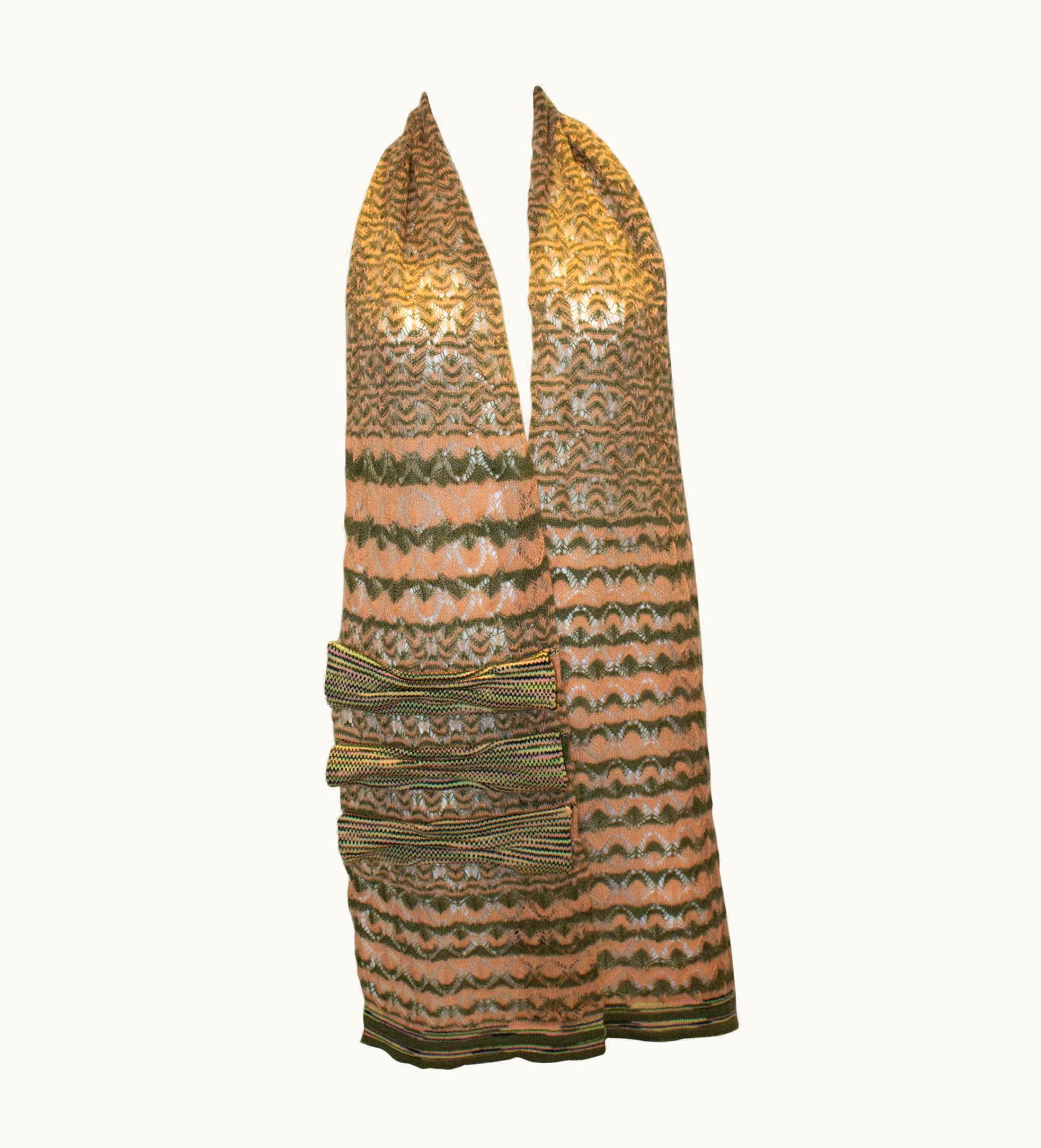 Missoni Missoni Brown Label, Knitted Scarf In Green And Peach