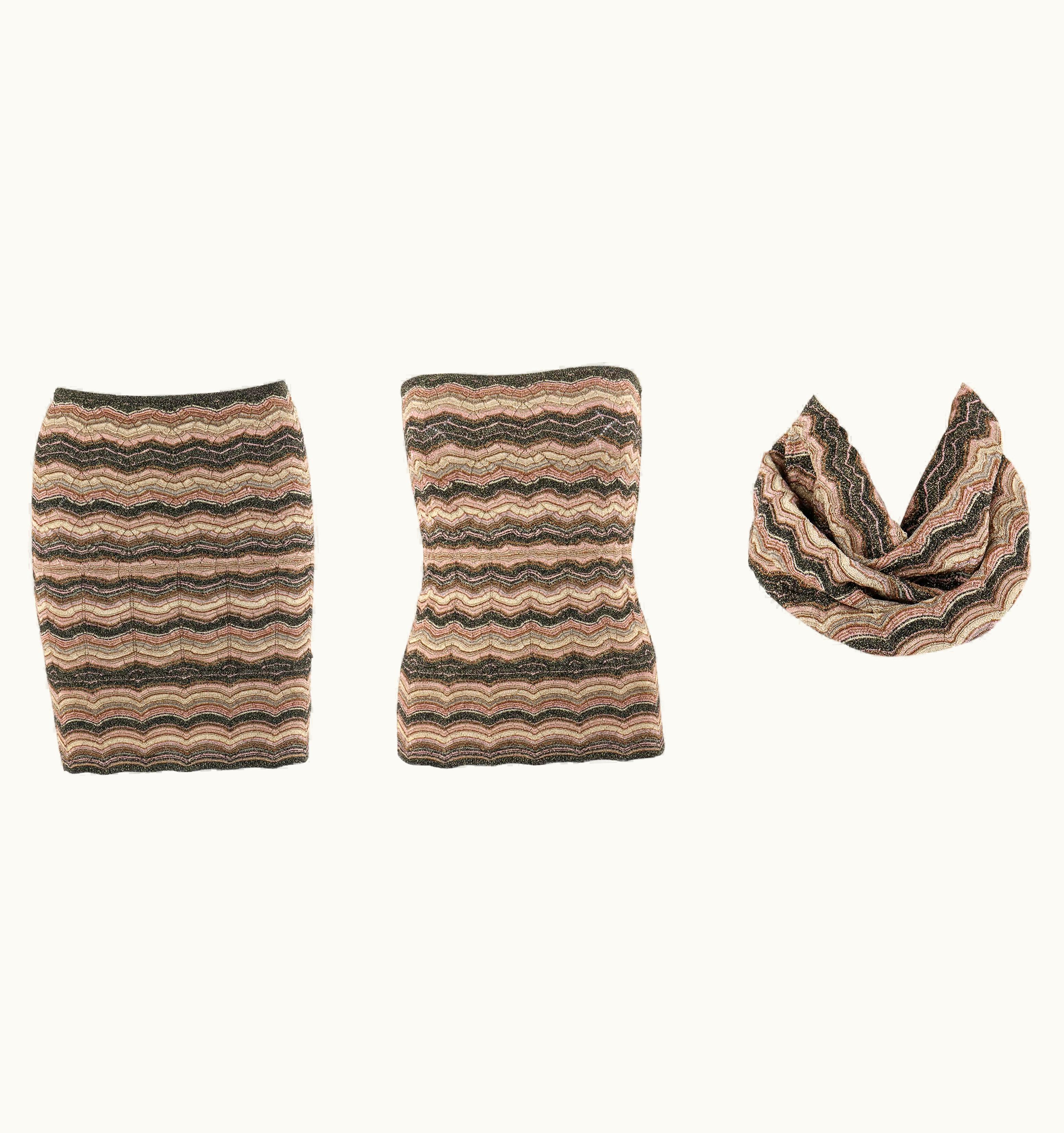 Missoni Missoni Metallic Knit Convertible 3-in-1 Pencil Skirt Tube Top Cowl Scarf