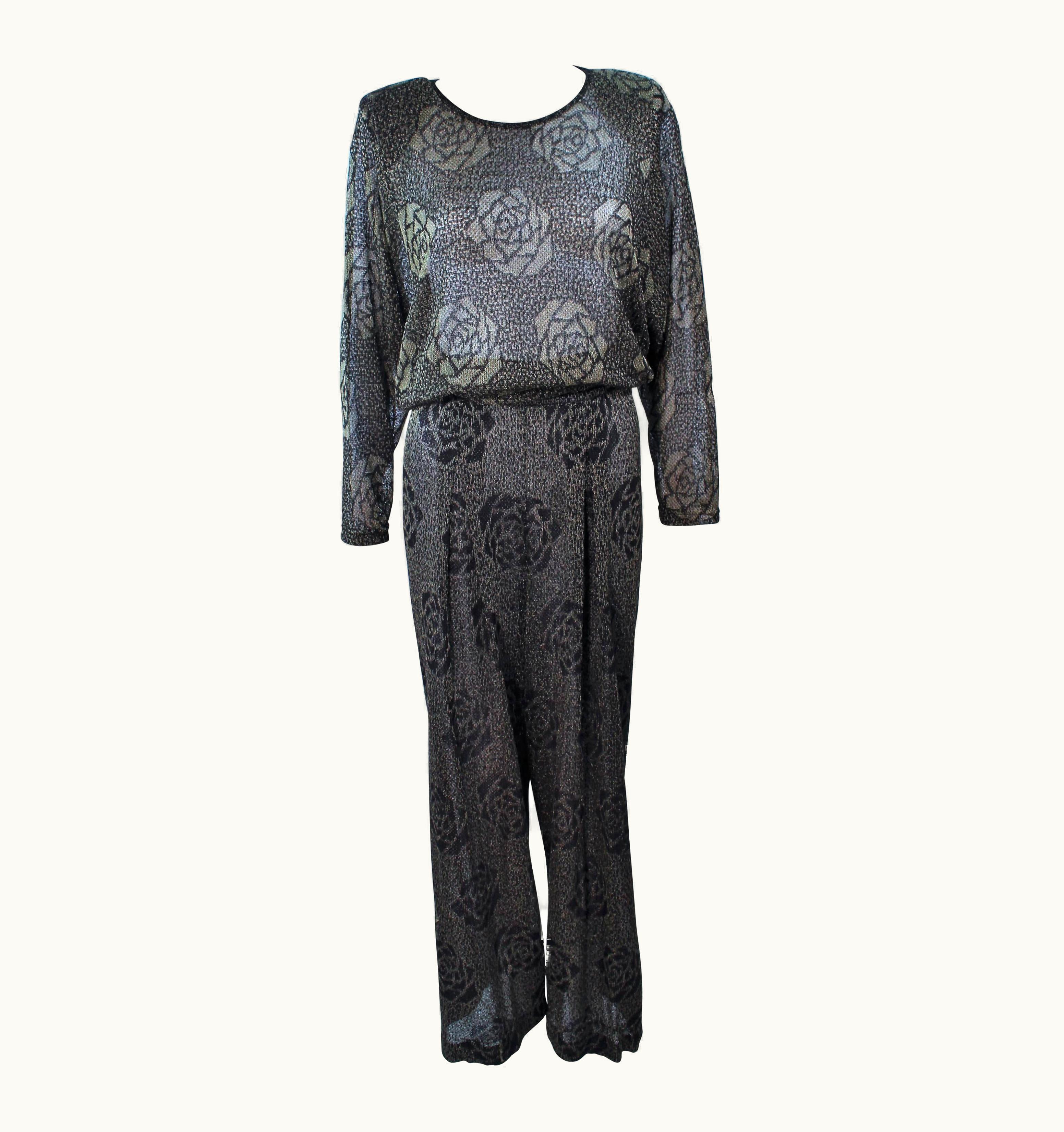 Missoni Missoni Black And Gold Floral Metallic Knit Pant Set ize Medium Large
