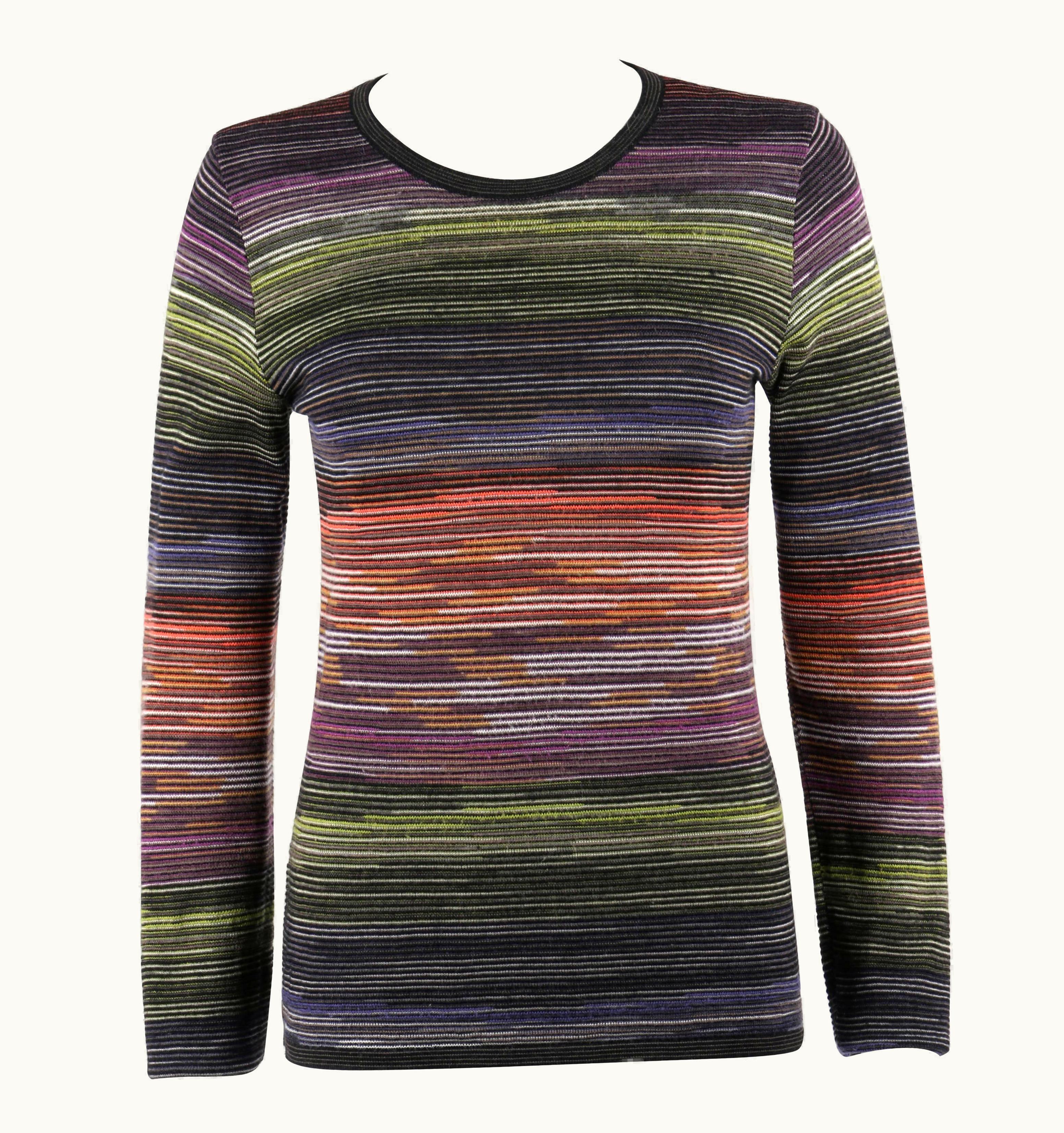 Missoni Sport Missoni Sport Rainbow Striped Wool Knit Long Sleeve Crew Neck Top