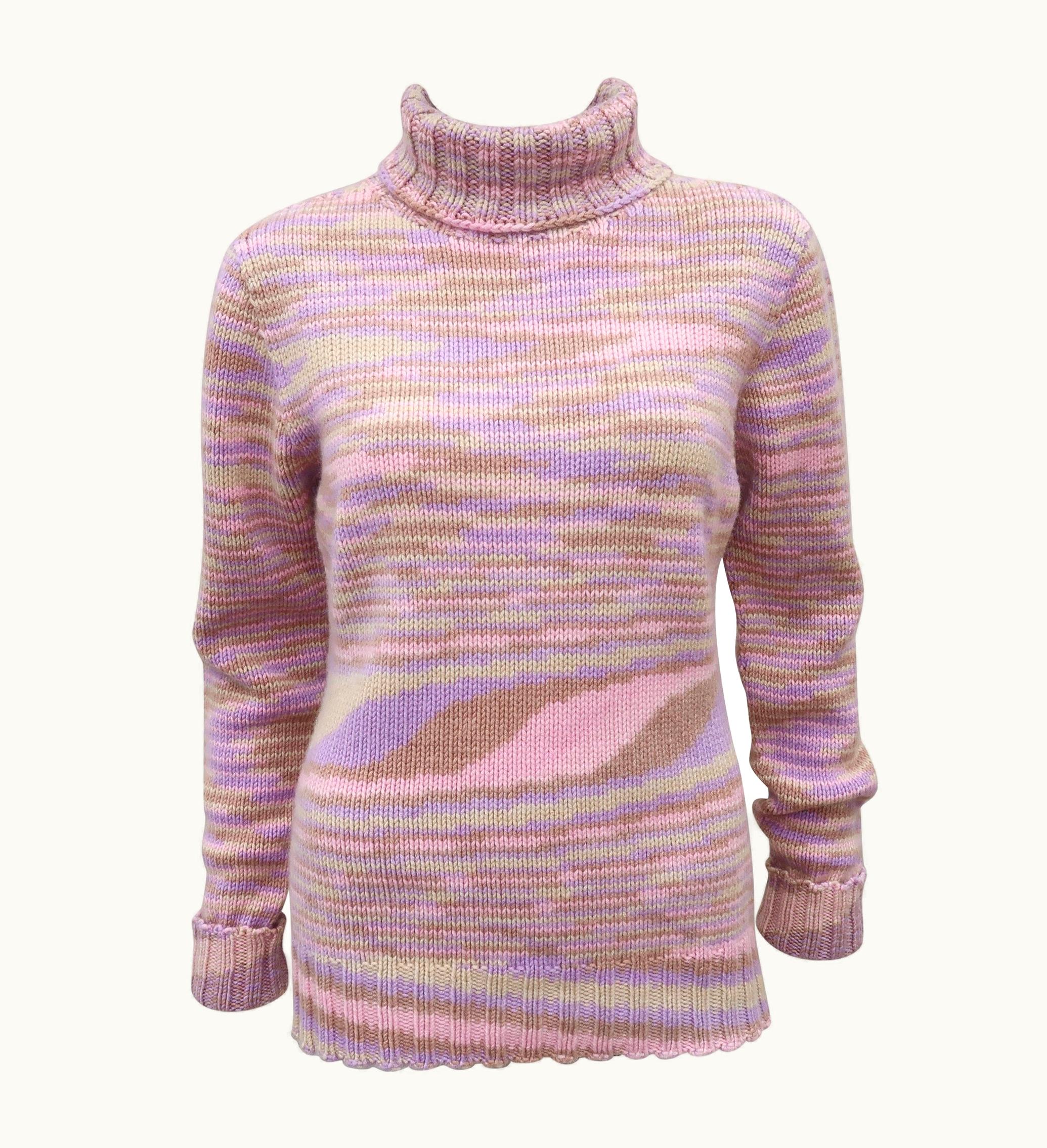 Missoni 1980' Missoni Pastel Cashmere Op Art Turtleneck Sweater