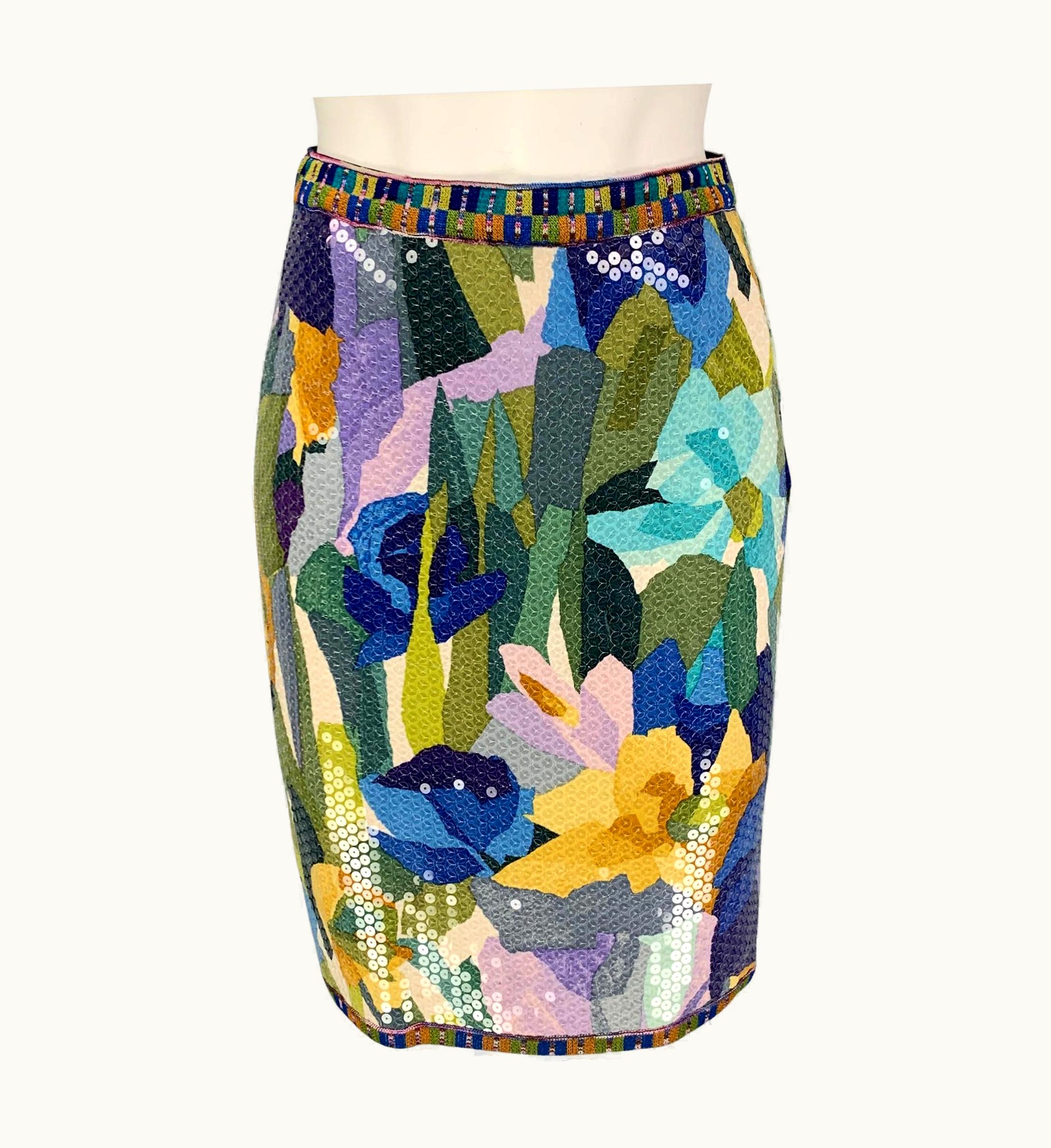 Missoni Missoni 1991 Collection Multi-Color Silk Abstract Floral A-Line Skirt