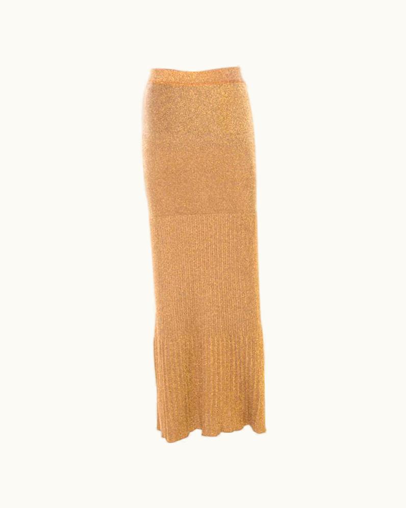 Missoni Missoni Metallic Gold Knit Pleated Maxi Skirt