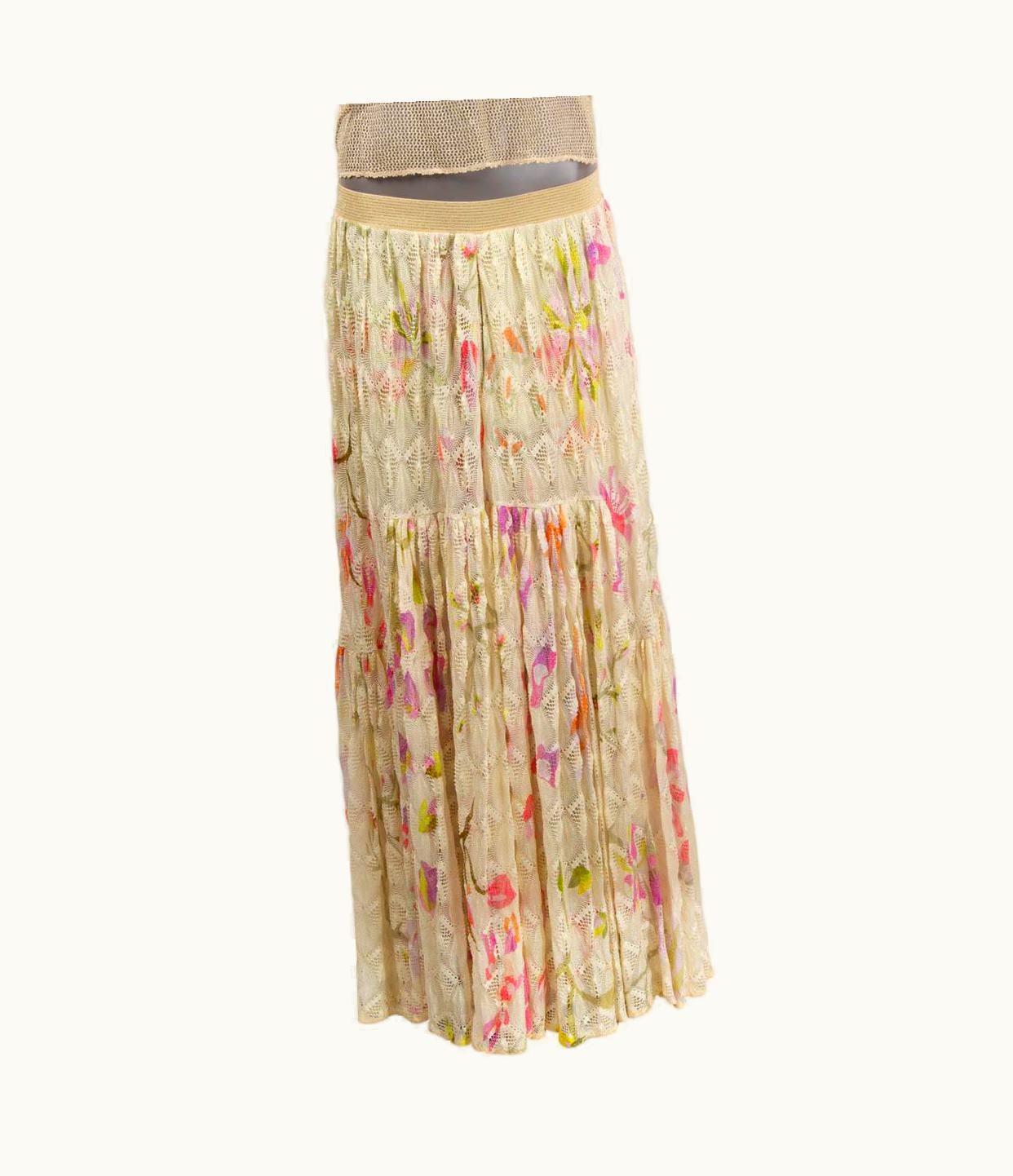 Missoni Missoni Vanilla & Pink 2015 Floral Maxi Knit Skirt